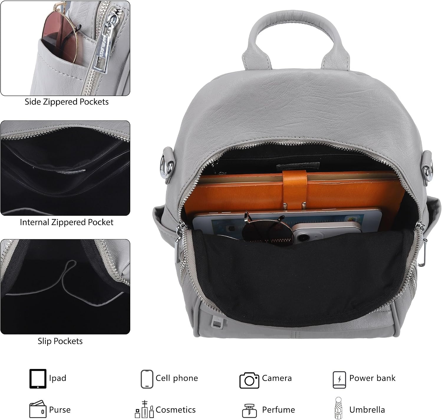 image:imageAngel Kiss Small Backpack Purse for WomenSoft Vegan Leather Roomy BackpacksDesigner Ladies Shoulder Backpack Fashion Handbag with Removable StrapBeigeGrey
