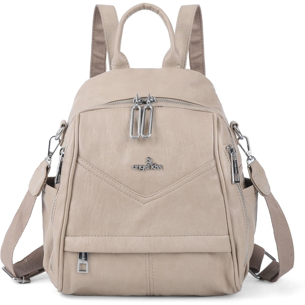 image:imageAngel Kiss Small Backpack Purse for WomenSoft Vegan Leather Roomy BackpacksDesigner Ladies Shoulder Backpack Fashion Handbag with Removable StrapBeigeApricot