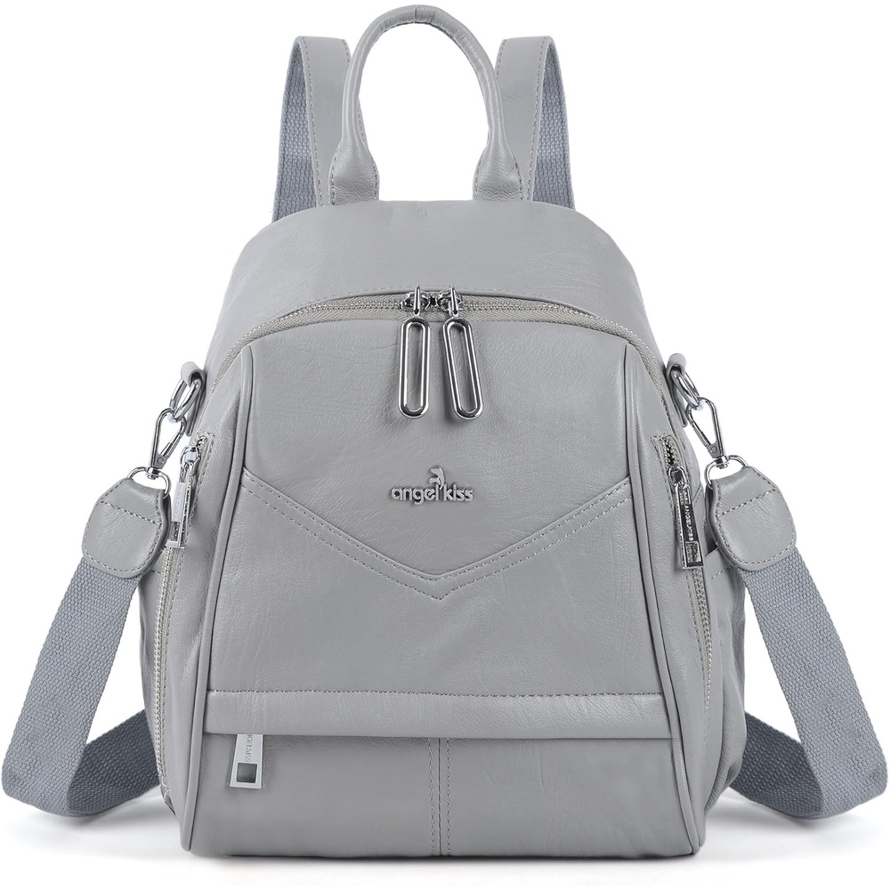 image:imageAngel Kiss Small Backpack Purse for WomenSoft Vegan Leather Roomy BackpacksDesigner Ladies Shoulder Backpack Fashion Handbag with Removable StrapBeigeGrey