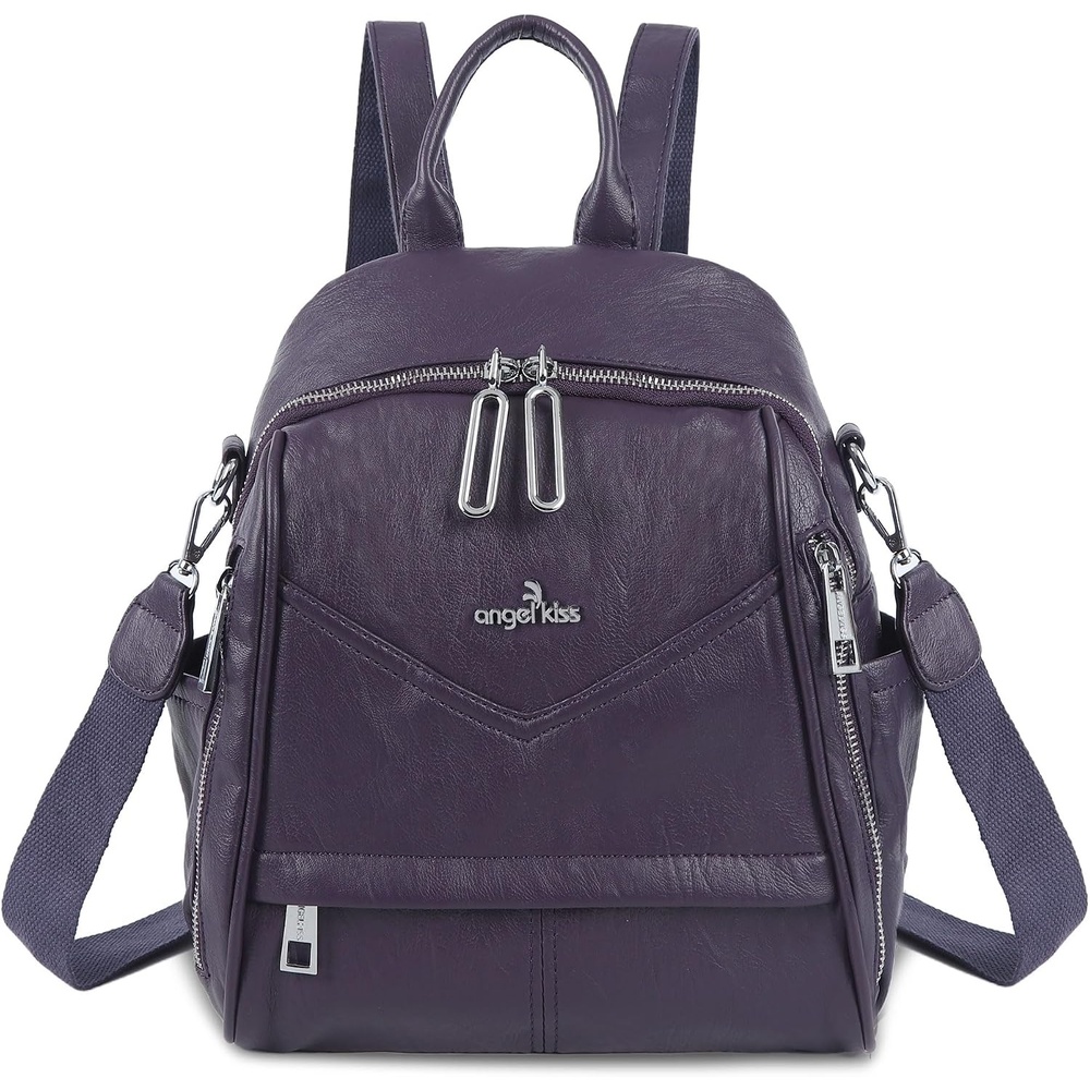 image:imageAngel Kiss Small Backpack Purse for WomenSoft Vegan Leather Roomy BackpacksDesigner Ladies Shoulder Backpack Fashion Handbag with Removable StrapBeigePurple