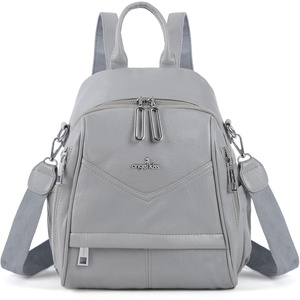 Angel Kiss Small Backpack Purse for Women,Soft Vegan Leather Roomy Backpacks,Designer Ladies Shoulder Backpack Fashion Handbag with Removable Strap,Beige(Grey)