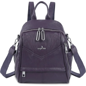 Angel Kiss Small Backpack Purse for Women,Soft Vegan Leather Roomy Backpacks,Designer Ladies Shoulder Backpack Fashion Handbag with Removable Strap,Beige(Purple)