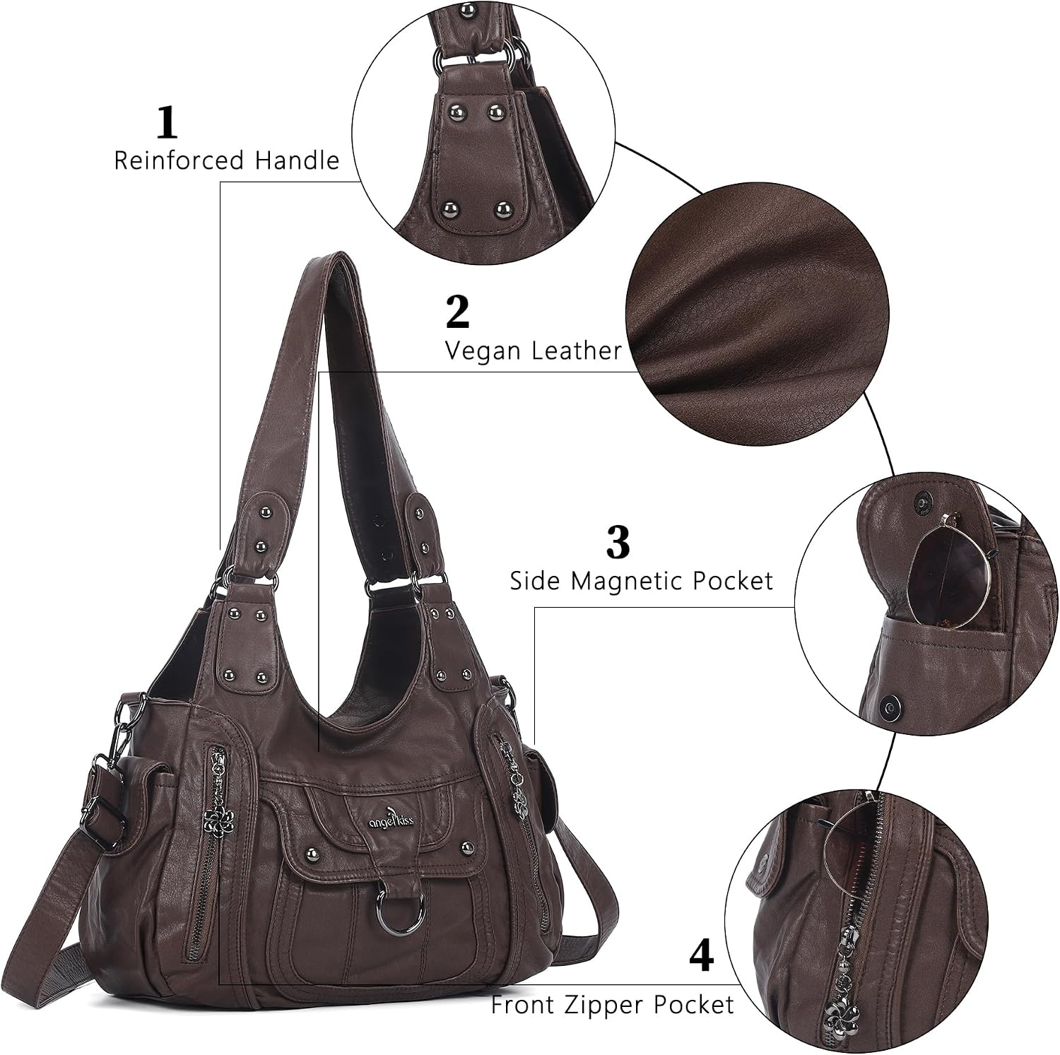 image:imageAngel Kiss Womens Shoulder Bag Vegan Leather Hobo Purses and Handbags Satchel Tote Bags for Women with Adjustable StrapBrown