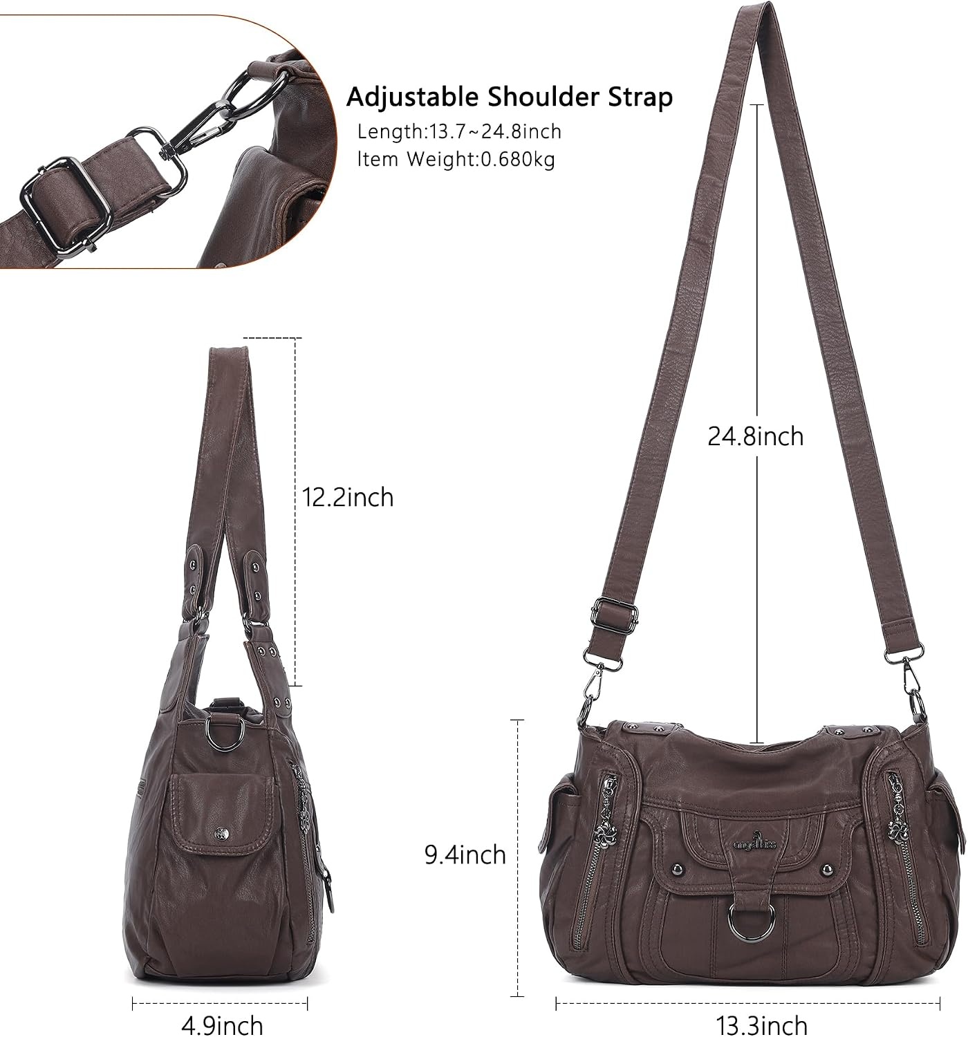 image:imageAngel Kiss Womens Shoulder Bag Vegan Leather Hobo Purses and Handbags Satchel Tote Bags for Women with Adjustable StrapBrown