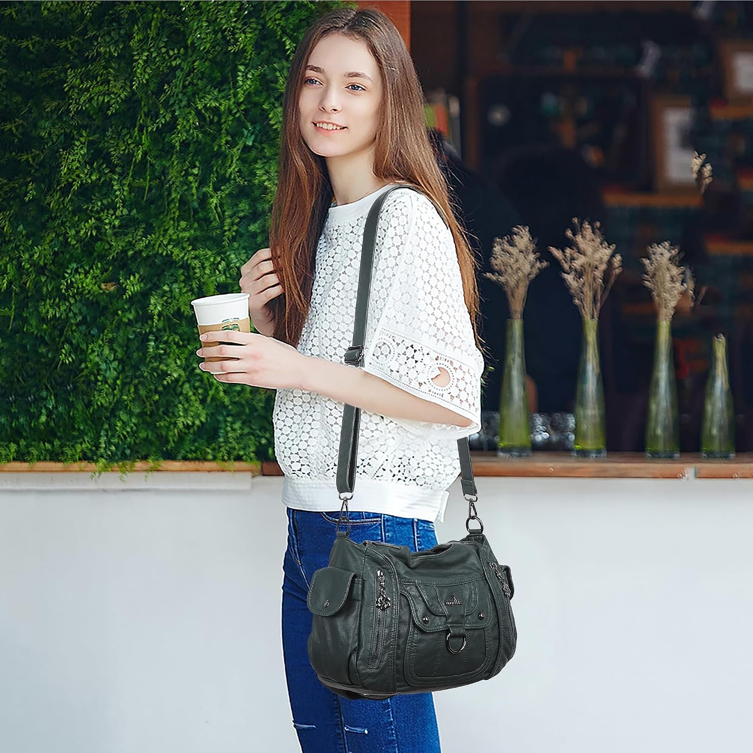 image:imageAngel Kiss Womens Shoulder Bag Vegan Leather Hobo Purses and Handbags Satchel Tote Bags for Women with Adjustable StrapGreen