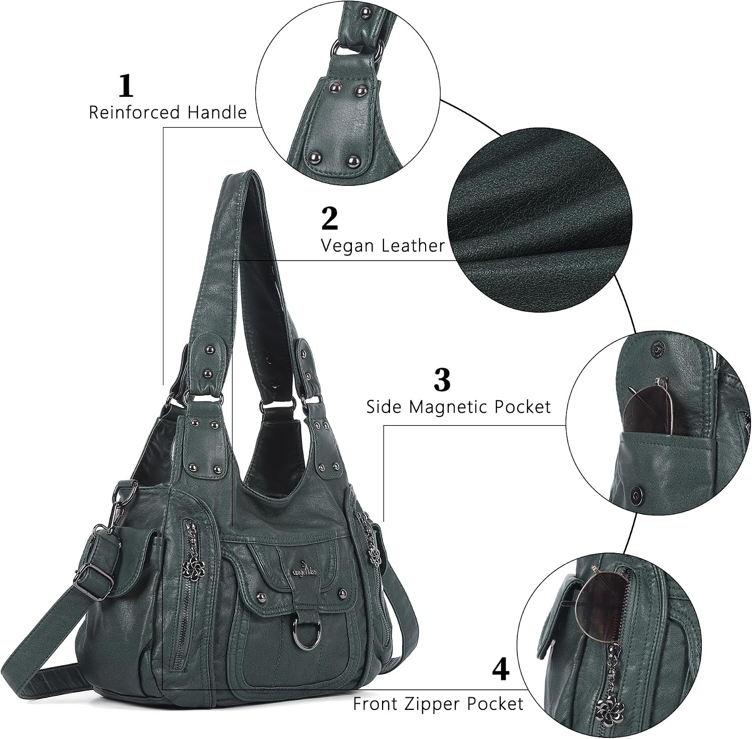 image:imageAngel Kiss Womens Shoulder Bag Vegan Leather Hobo Purses and Handbags Satchel Tote Bags for Women with Adjustable StrapGreen