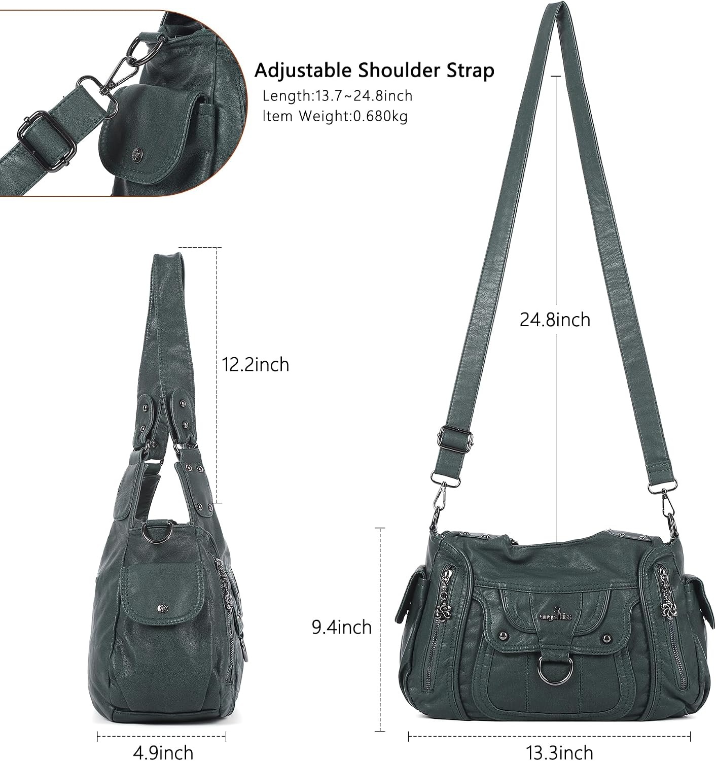 image:imageAngel Kiss Womens Shoulder Bag Vegan Leather Hobo Purses and Handbags Satchel Tote Bags for Women with Adjustable StrapGreen