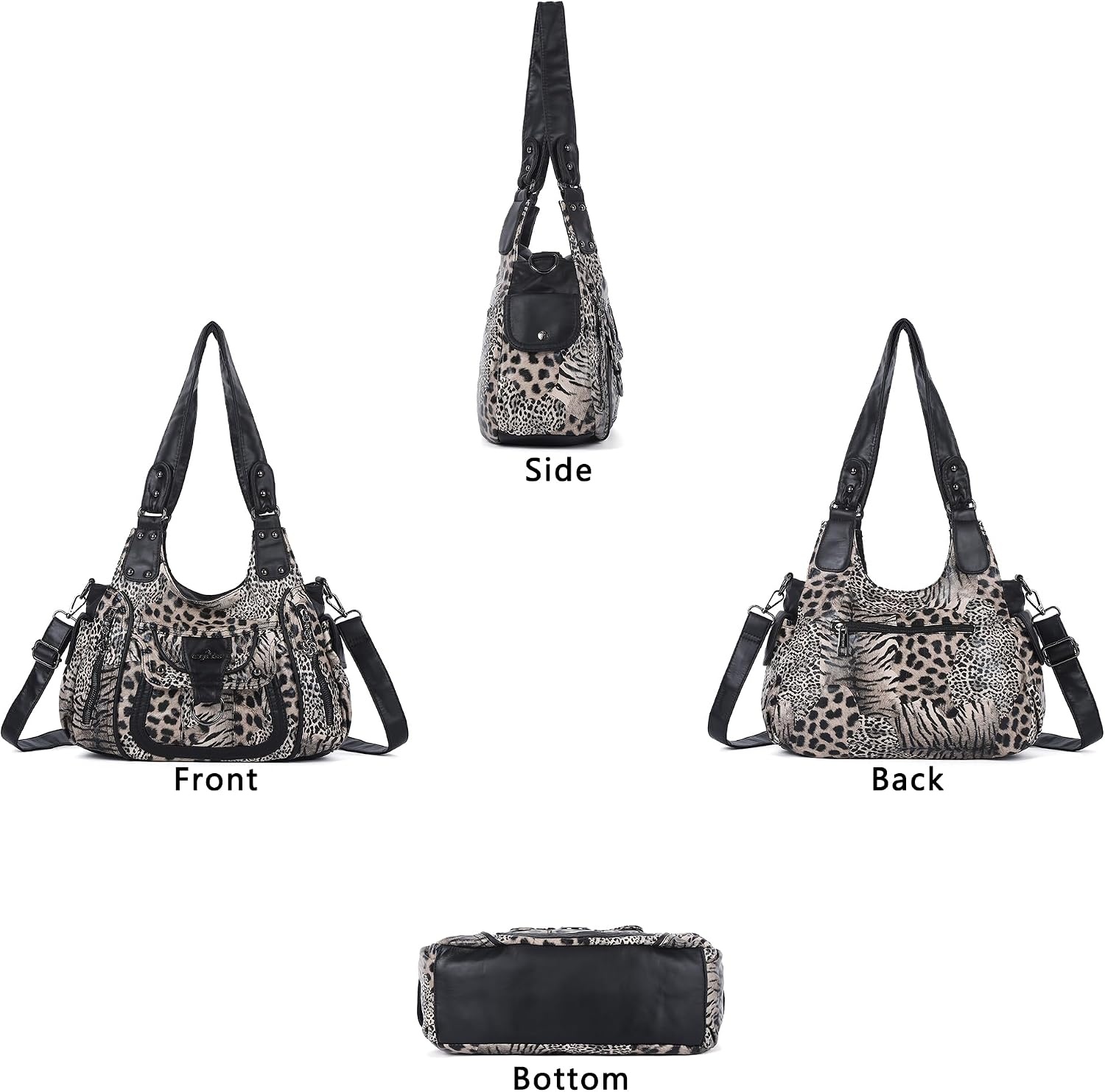 image:imageAngel Kiss Womens Shoulder Bag Vegan Leather Hobo Purses and Handbags Satchel Tote Bags for Women with Adjustable StrapLeopard Brown