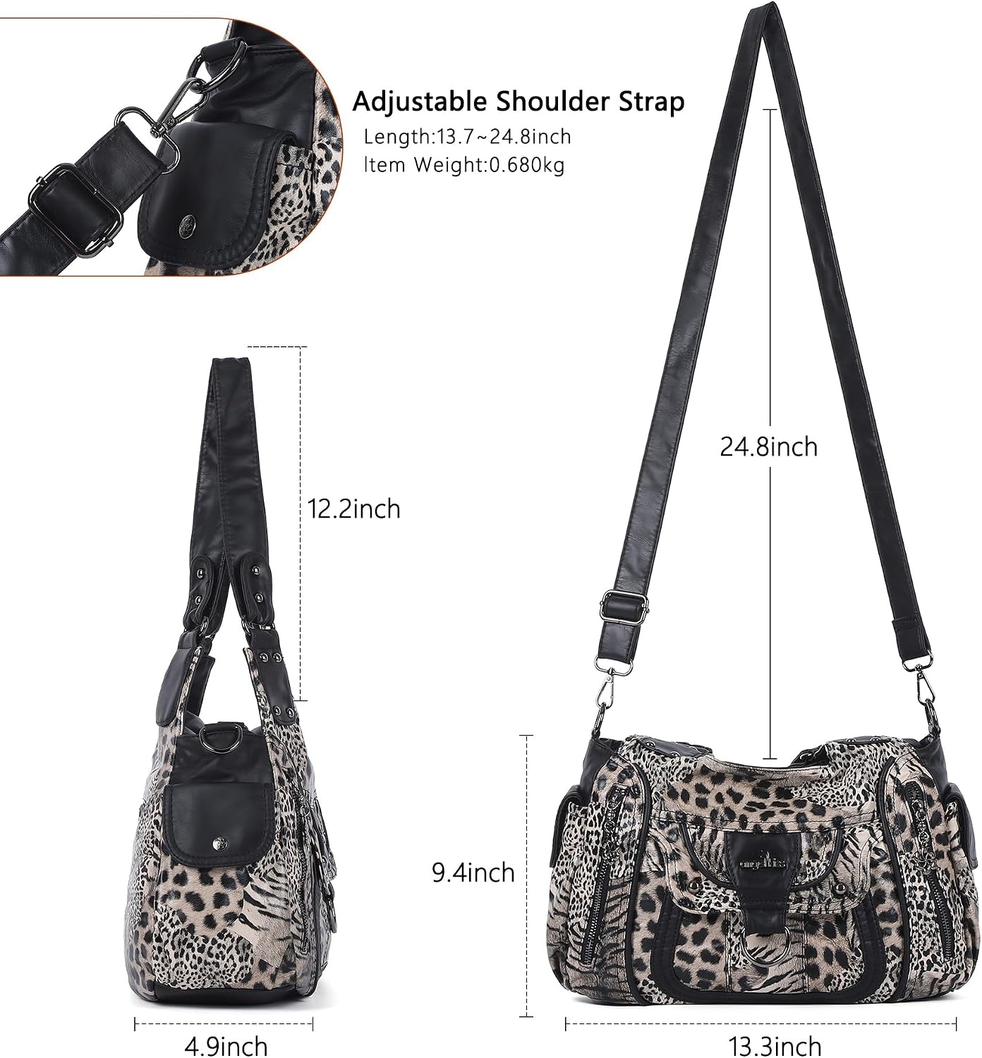 image:imageAngel Kiss Womens Shoulder Bag Vegan Leather Hobo Purses and Handbags Satchel Tote Bags for Women with Adjustable StrapLeopard Brown