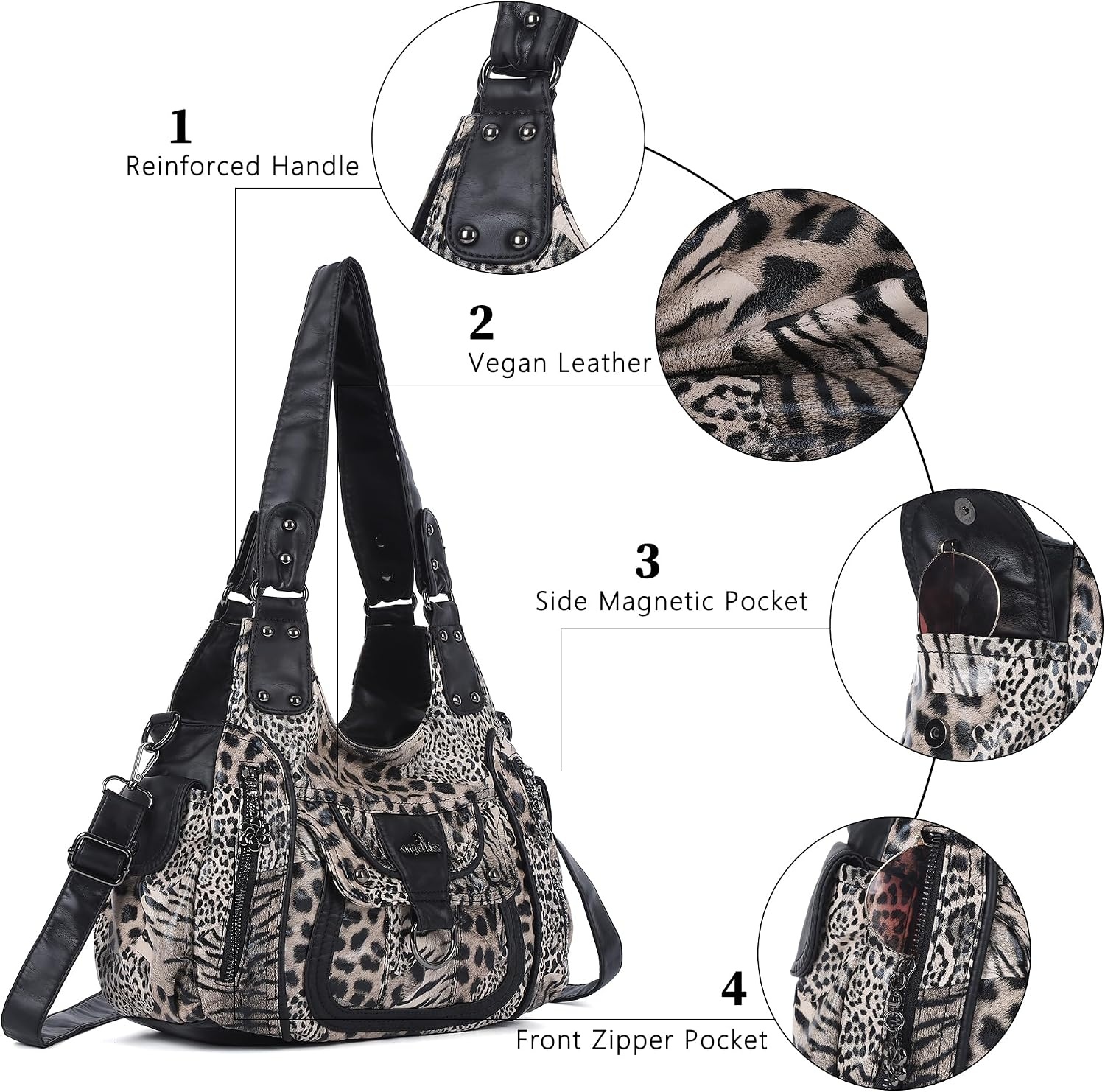 image:imageAngel Kiss Womens Shoulder Bag Vegan Leather Hobo Purses and Handbags Satchel Tote Bags for Women with Adjustable StrapLeopard Brown