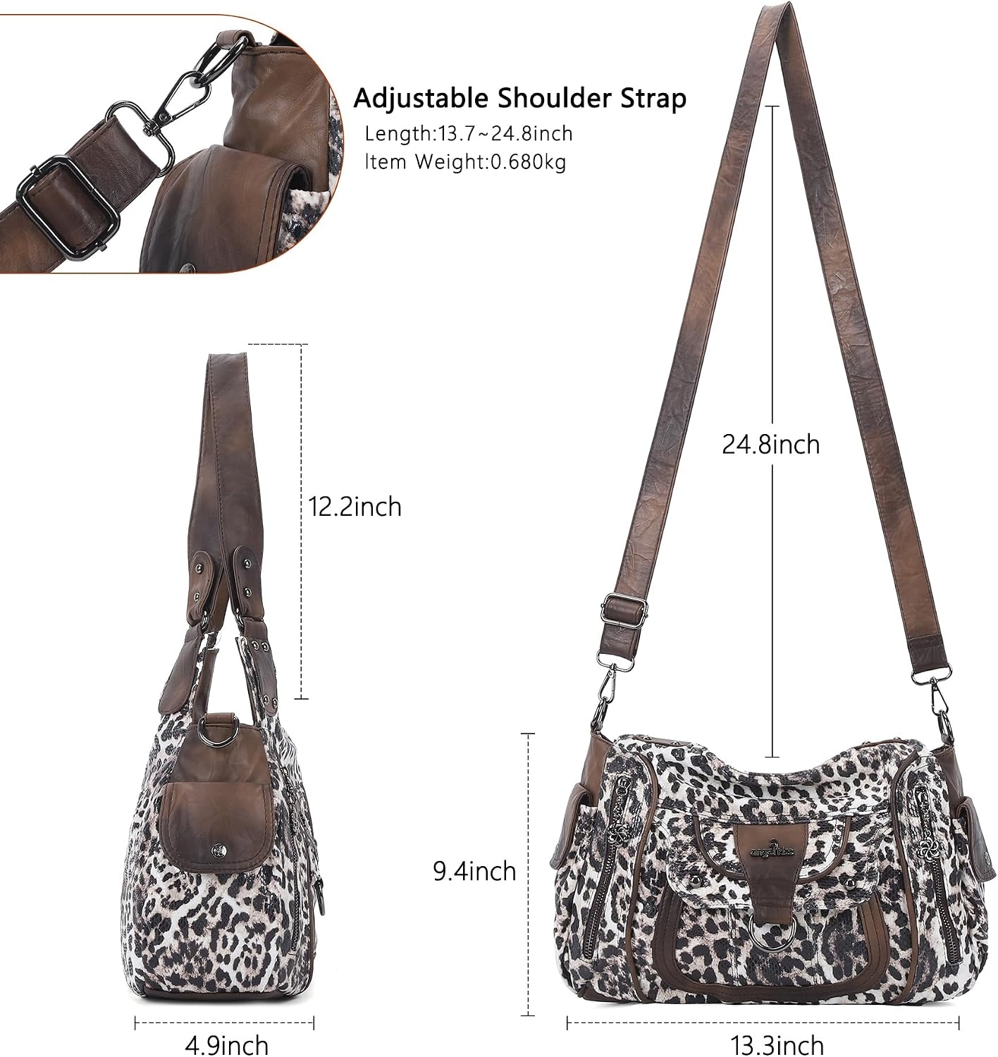 image:imageAngel Kiss Womens Shoulder Bag Vegan Leather Hobo Purses and Handbags Satchel Tote Bags for Women with Adjustable StrapLeopard Coffee