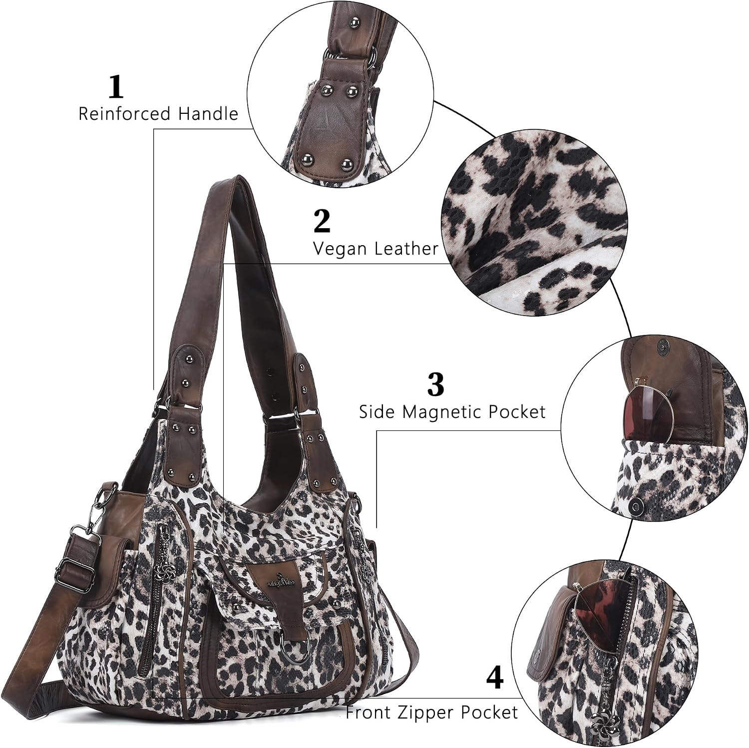 image:imageAngel Kiss Womens Shoulder Bag Vegan Leather Hobo Purses and Handbags Satchel Tote Bags for Women with Adjustable StrapLeopard Coffee