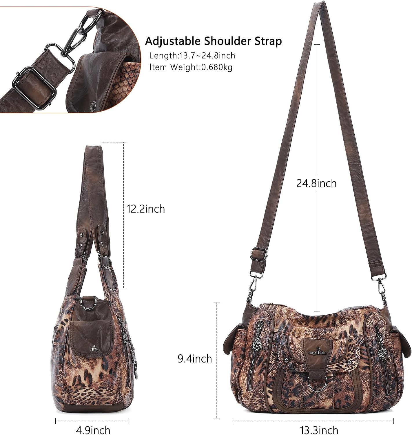 image:imageAngel Kiss Womens Shoulder Bag Vegan Leather Hobo Purses and Handbags Satchel Tote Bags for Women with Adjustable StrapLeopard Dark Coffee