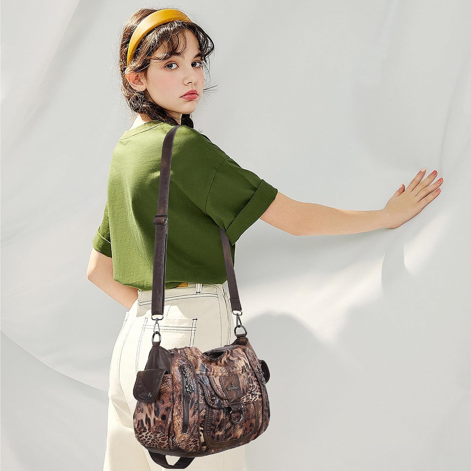 image:imageAngel Kiss Womens Shoulder Bag Vegan Leather Hobo Purses and Handbags Satchel Tote Bags for Women with Adjustable StrapLeopard Dark Coffee