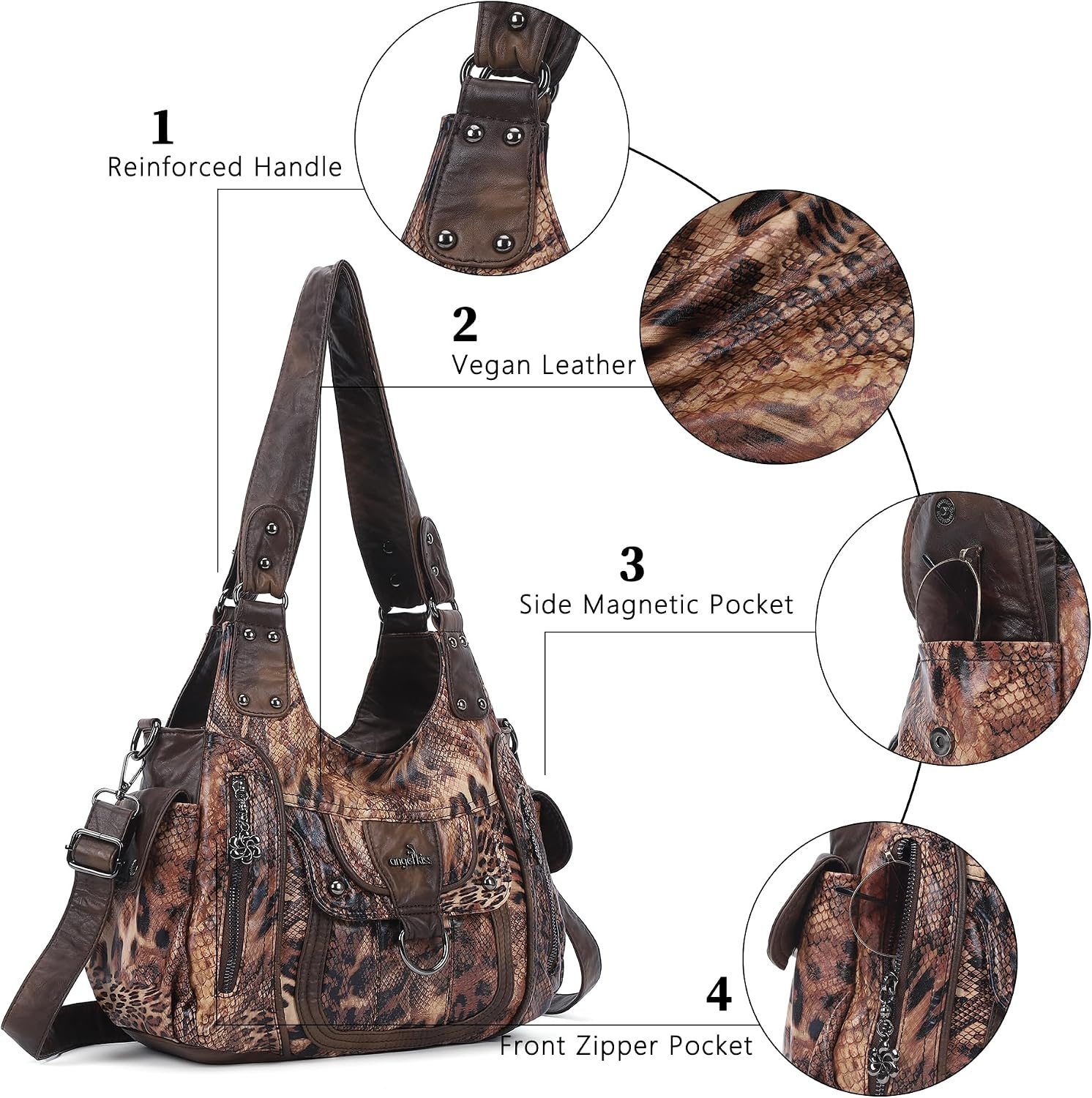 image:imageAngel Kiss Womens Shoulder Bag Vegan Leather Hobo Purses and Handbags Satchel Tote Bags for Women with Adjustable StrapLeopard Dark Coffee