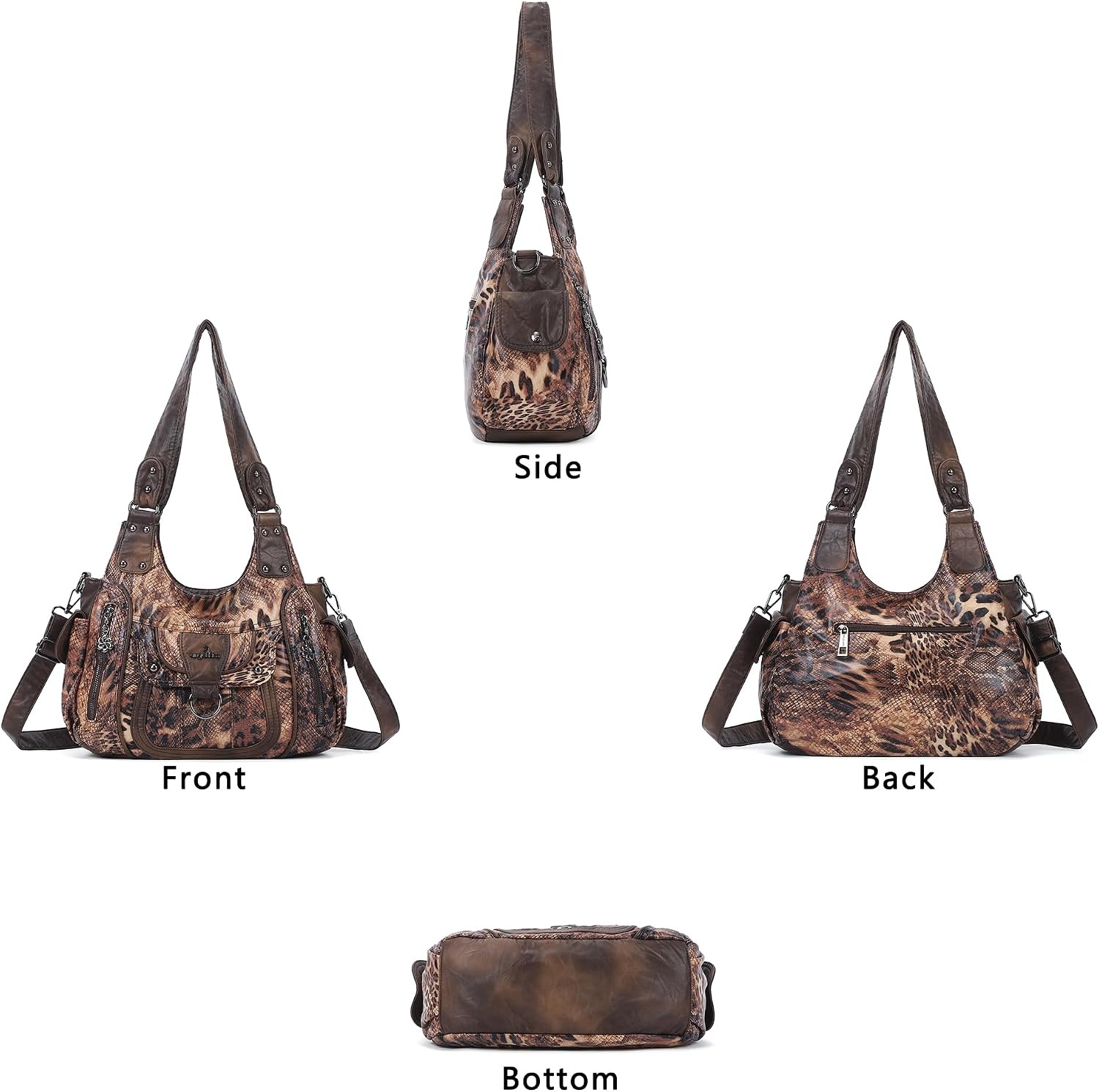 image:imageAngel Kiss Womens Shoulder Bag Vegan Leather Hobo Purses and Handbags Satchel Tote Bags for Women with Adjustable StrapLeopard Dark Coffee