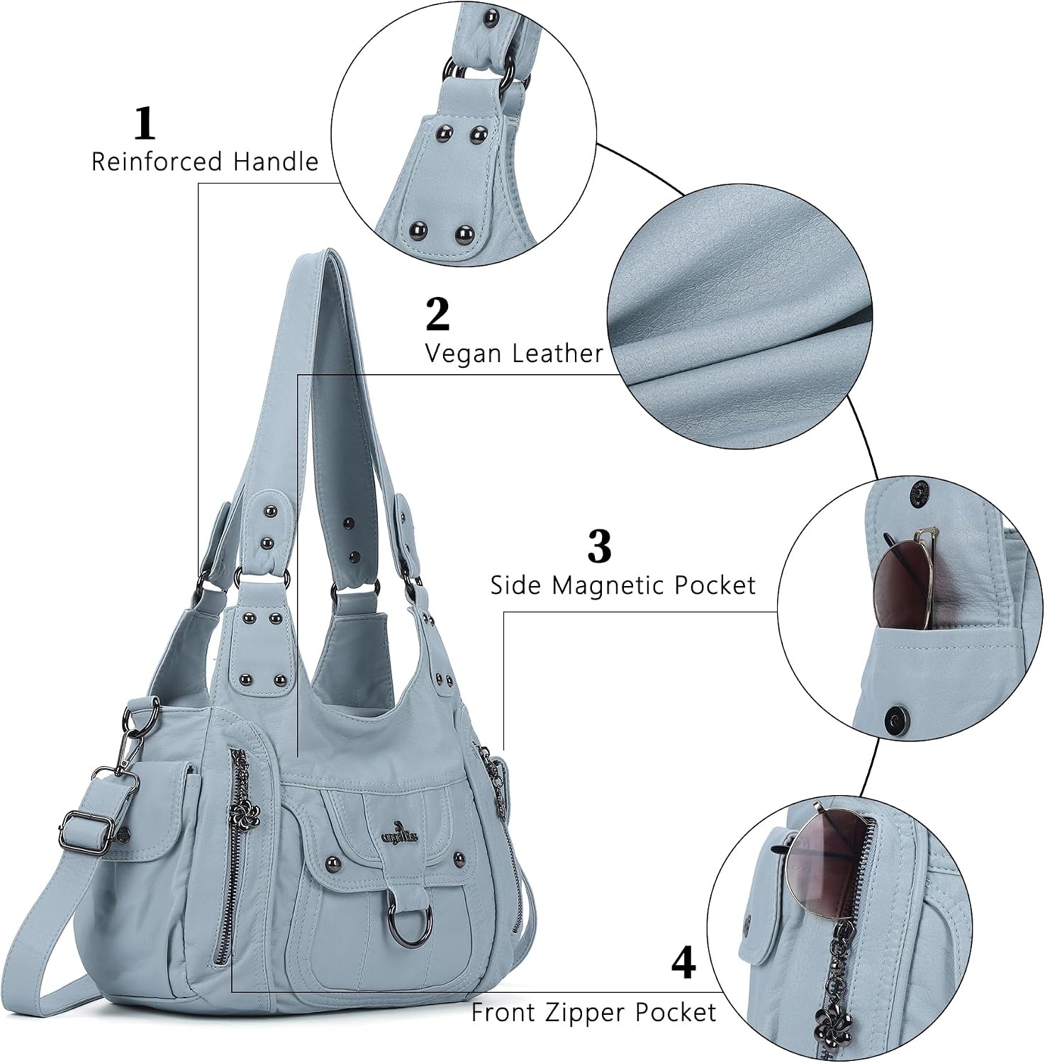image:imageAngel Kiss Womens Shoulder Bag Vegan Leather Hobo Purses and Handbags Satchel Tote Bags for Women with Adjustable StrapLight Blue