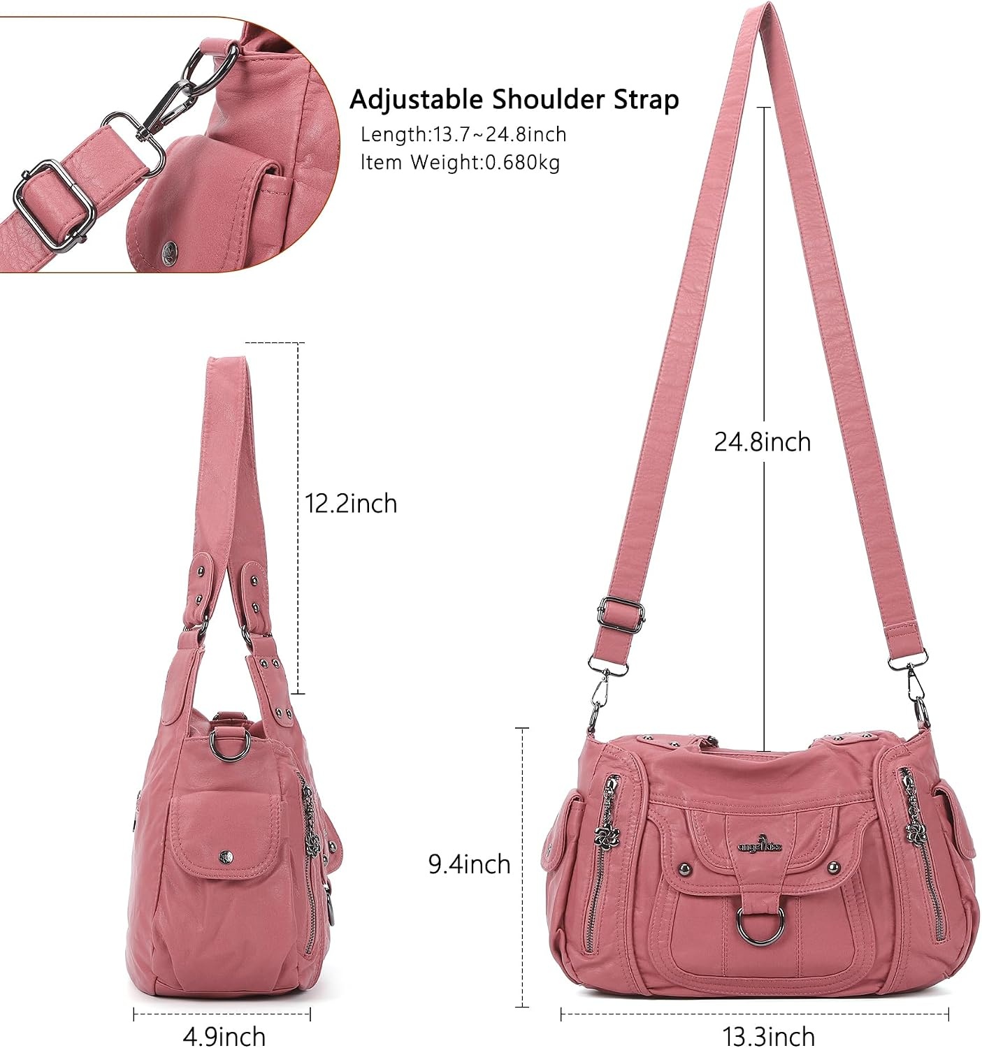 image:imageAngel Kiss Womens Shoulder Bag Vegan Leather Hobo Purses and Handbags Satchel Tote Bags for Women with Adjustable StrapPink