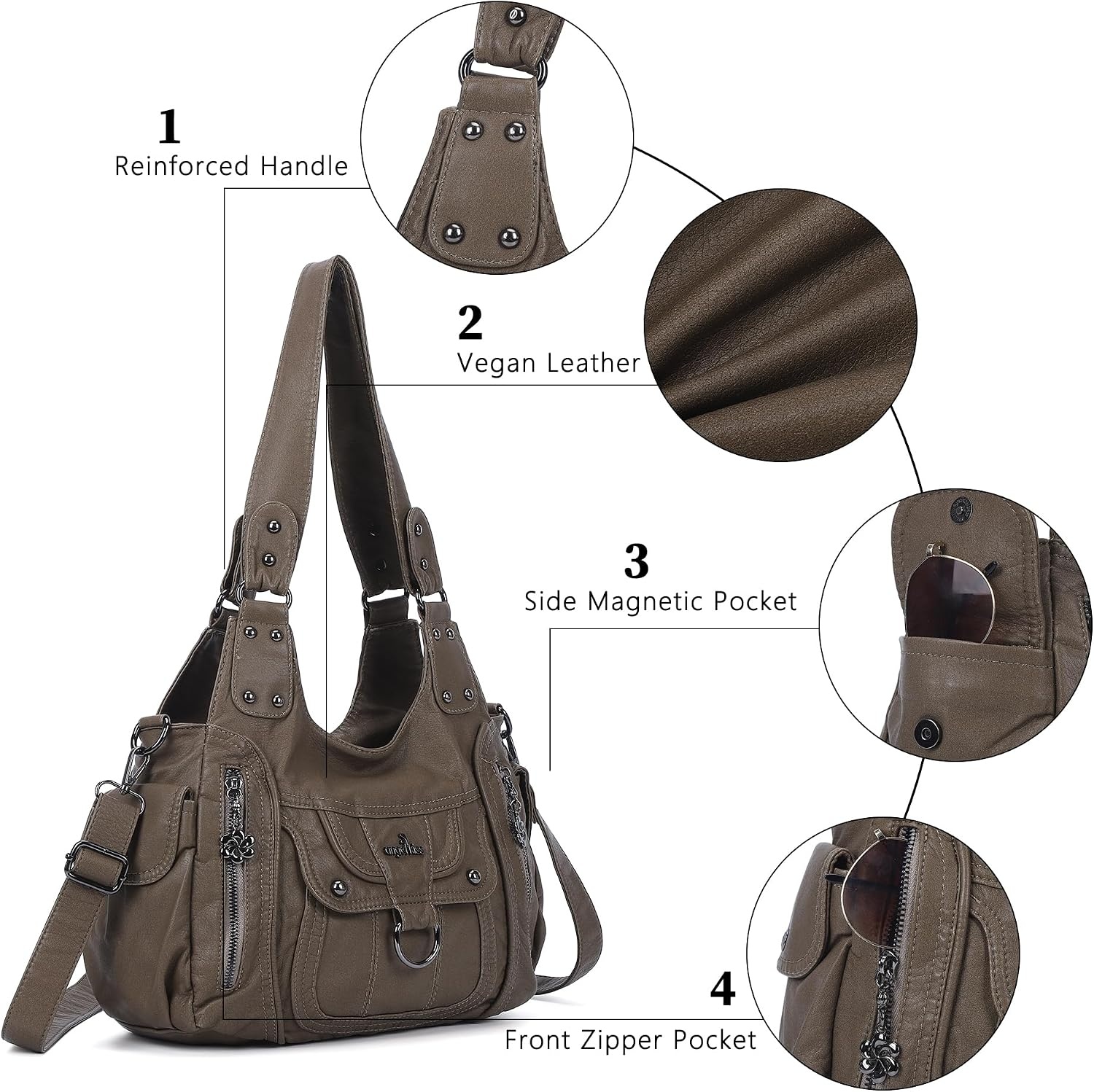 image:imageAngel Kiss Womens Shoulder Bag Vegan Leather Hobo Purses and Handbags Satchel Tote Bags for Women with Adjustable StrapTaupe