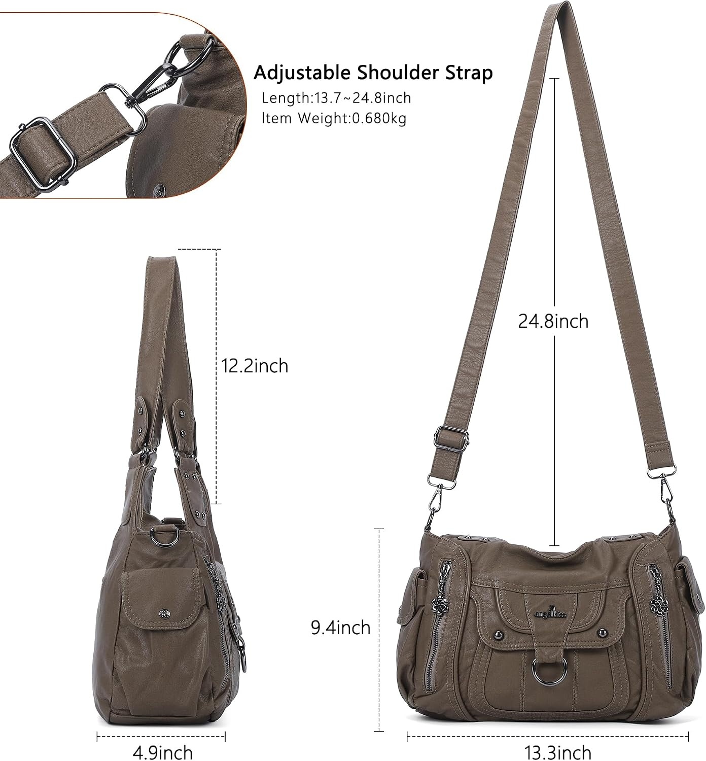 image:imageAngel Kiss Womens Shoulder Bag Vegan Leather Hobo Purses and Handbags Satchel Tote Bags for Women with Adjustable StrapTaupe