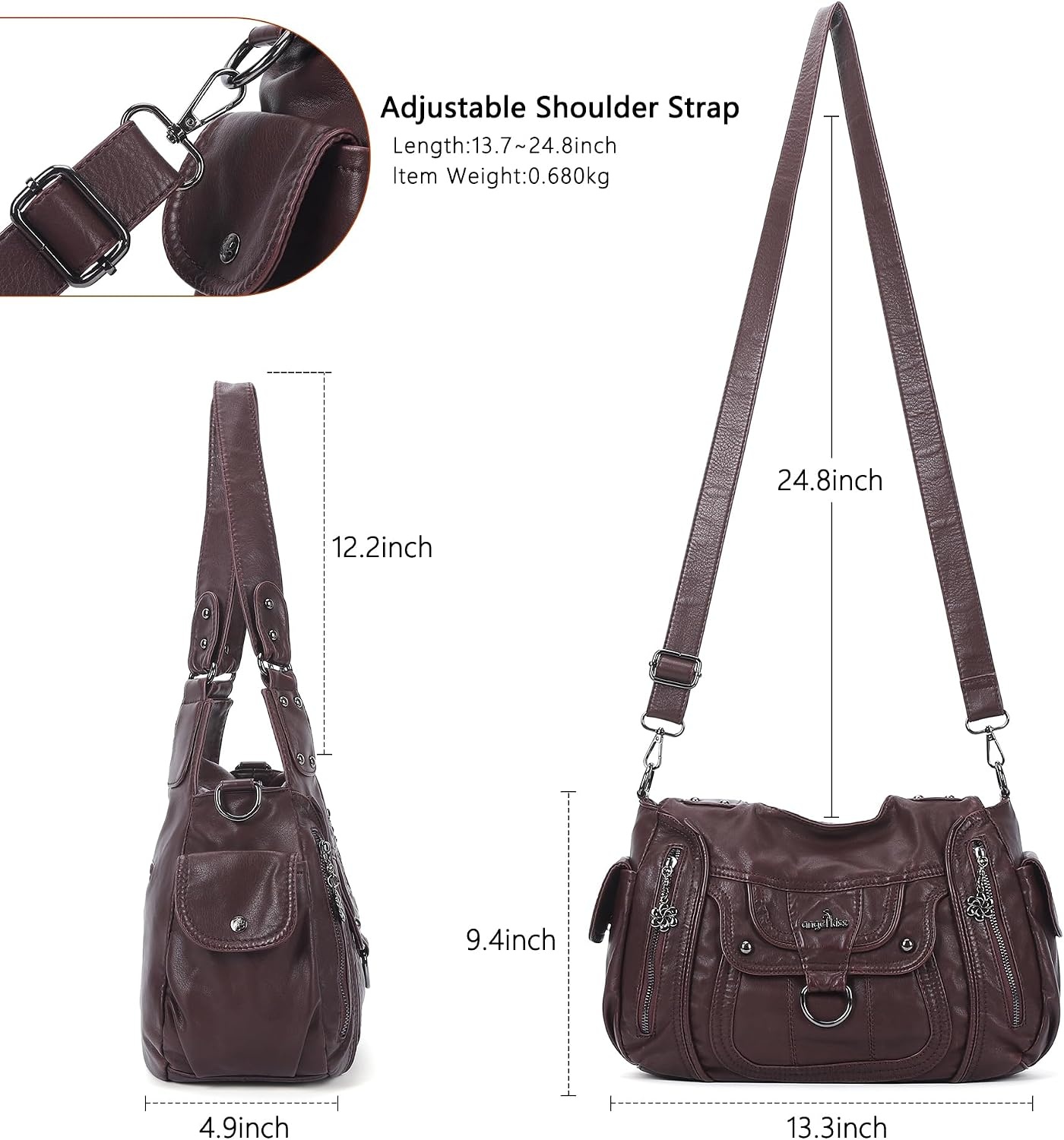 image:imageAngel Kiss Womens Shoulder Bag Vegan Leather Hobo Purses and Handbags Satchel Tote Bags for Women with Adjustable StrapWine
