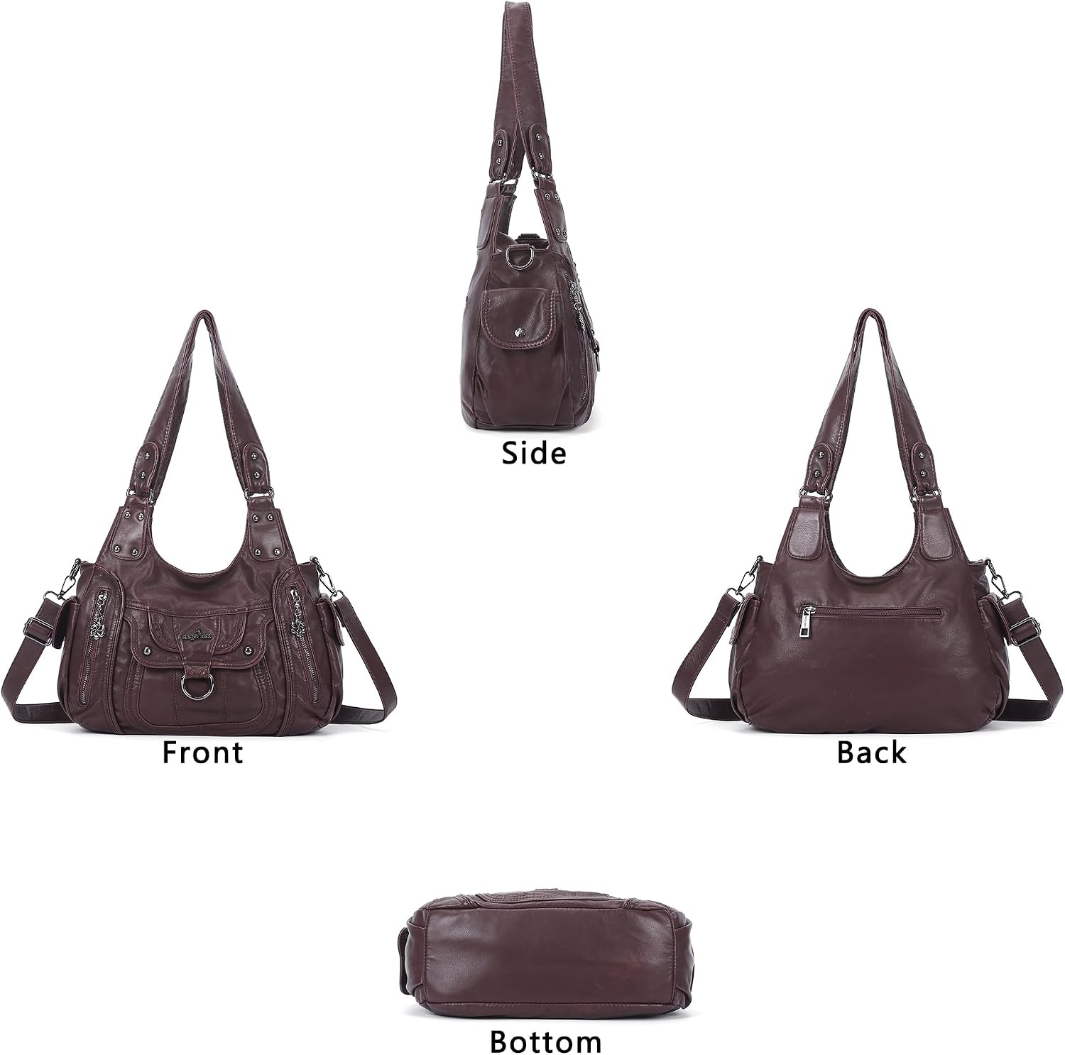 image:imageAngel Kiss Womens Shoulder Bag Vegan Leather Hobo Purses and Handbags Satchel Tote Bags for Women with Adjustable StrapWine