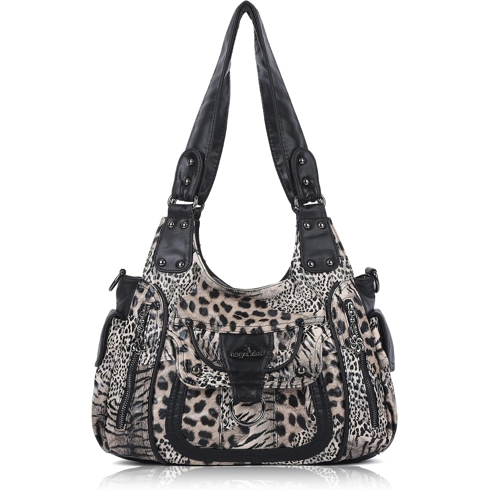 image:imageAngel Kiss Womens Shoulder Bag Vegan Leather Hobo Purses and Handbags Satchel Tote Bags for Women with Adjustable StrapLeopard Brown