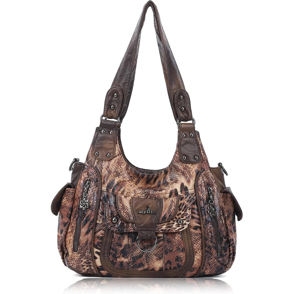 image:imageAngel Kiss Womens Shoulder Bag Vegan Leather Hobo Purses and Handbags Satchel Tote Bags for Women with Adjustable StrapLeopard Dark Coffee