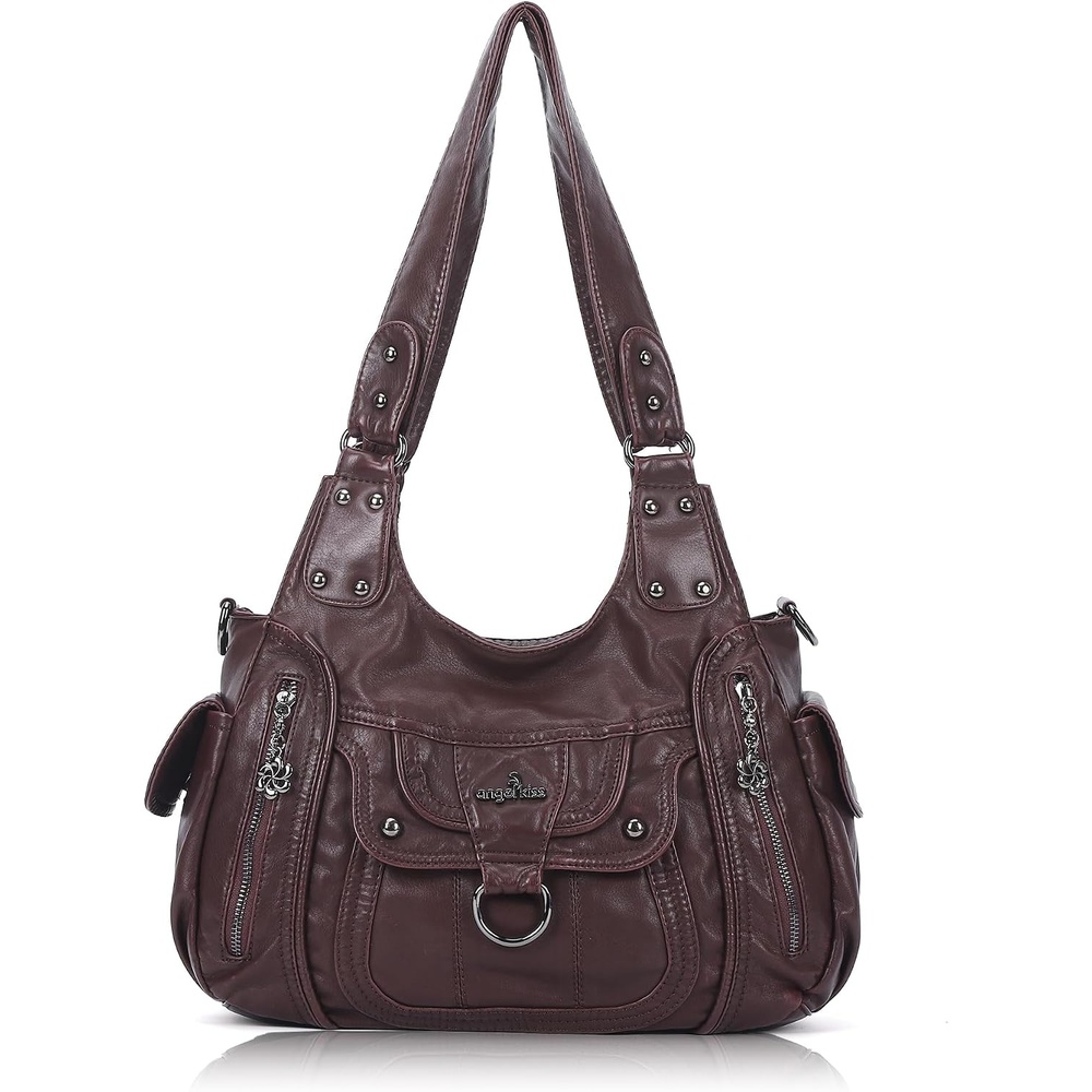 image:imageAngel Kiss Womens Shoulder Bag Vegan Leather Hobo Purses and Handbags Satchel Tote Bags for Women with Adjustable StrapWine