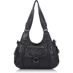 Angel Kiss Women’s Shoulder Bag Vegan Leather Hobo Purses and Handbags Satchel Tote Bags for Women with Adjustable Strap(Black)