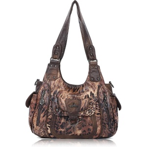Angel Kiss Women’s Shoulder Bag Vegan Leather Hobo Purses and Handbags Satchel Tote Bags for Women with Adjustable Strap(Leopard Dark Coffee)