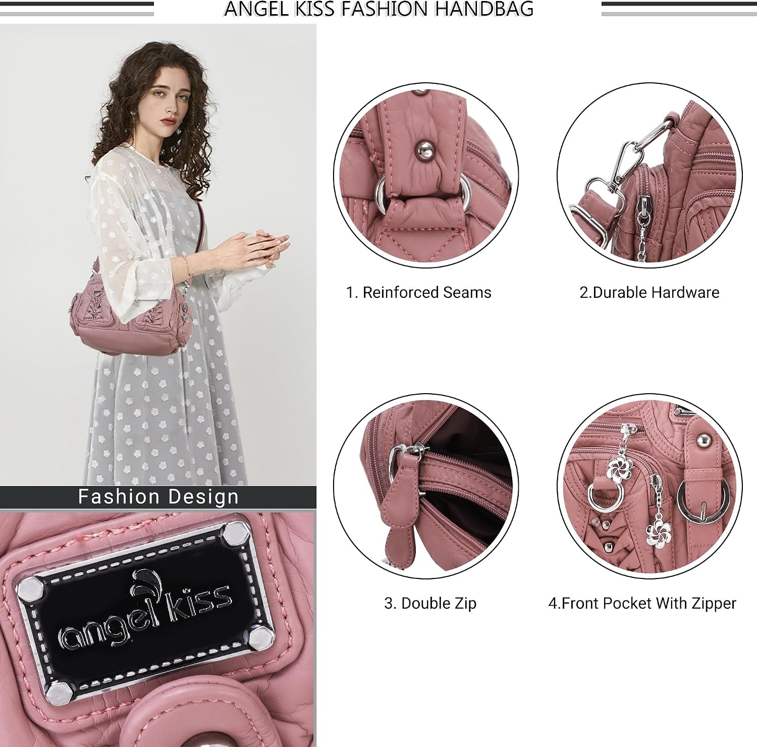 image:imageAngel Kiss Small Purse Handbag for Women Crossbody and Shoulder Bags Multipocket Soft Hobo Purses10pink