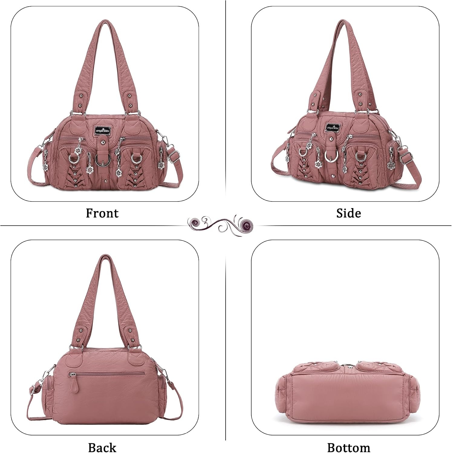 image:imageAngel Kiss Small Purse Handbag for Women Crossbody and Shoulder Bags Multipocket Soft Hobo Purses10pink