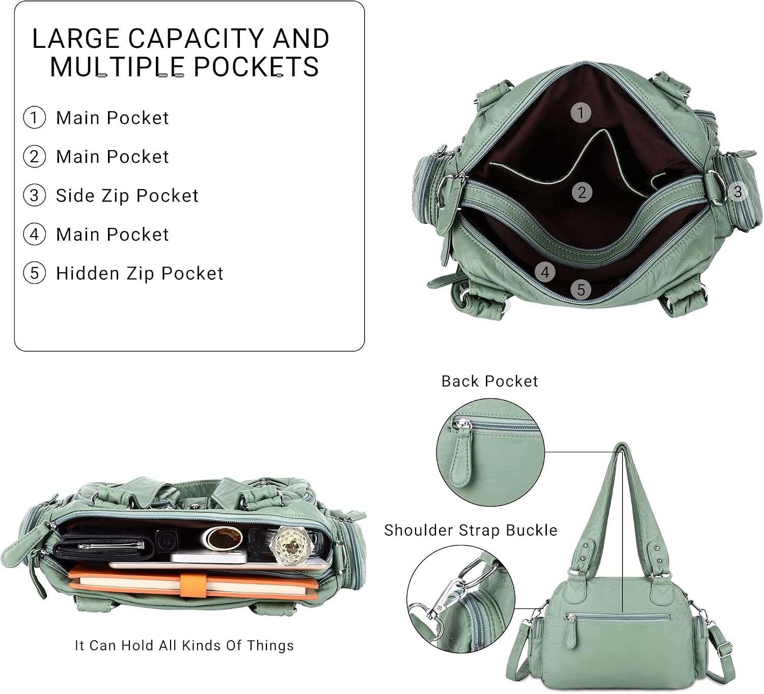 image:imageAngel Kiss Small Purse Handbag for Women Crossbody and Shoulder Bags Multipocket Soft Hobo Purses11green