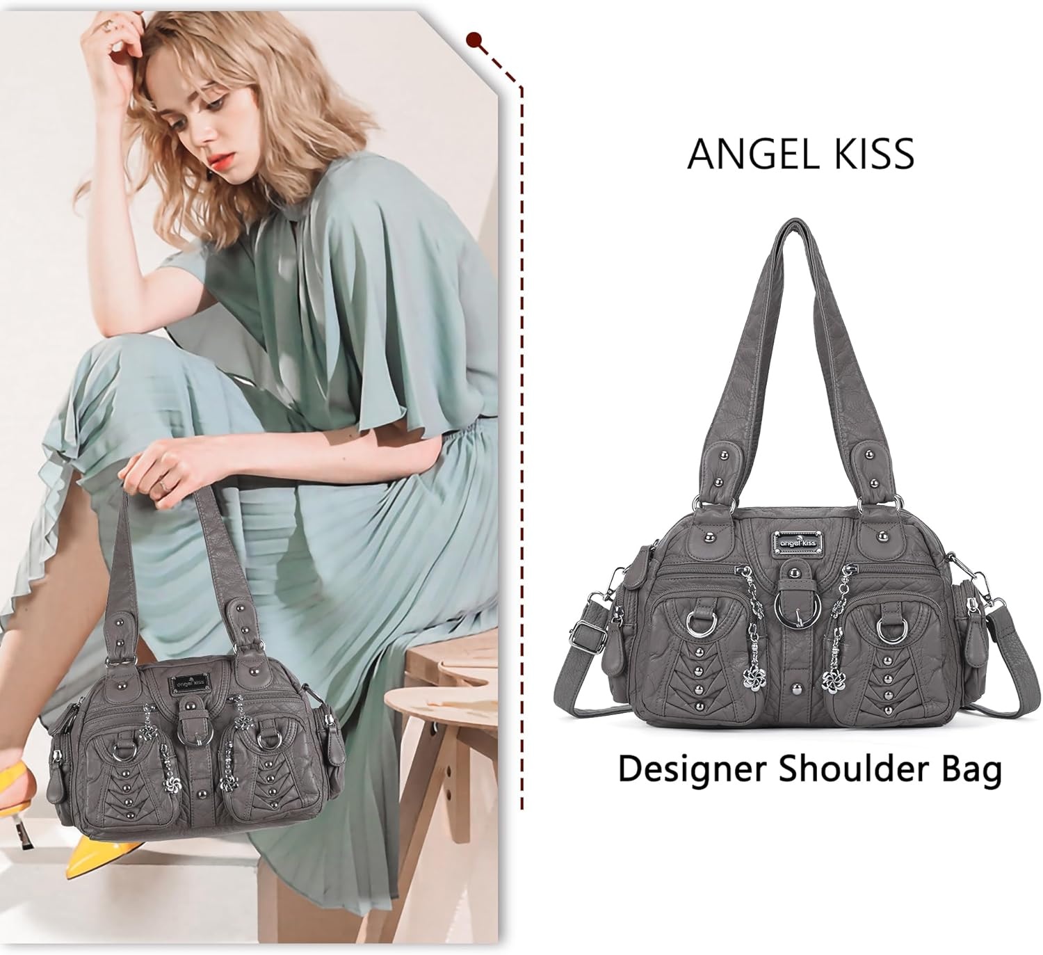 image:imageAngel Kiss Small Purse Handbag for Women Crossbody and Shoulder Bags Multipocket Soft Hobo Purses1grey