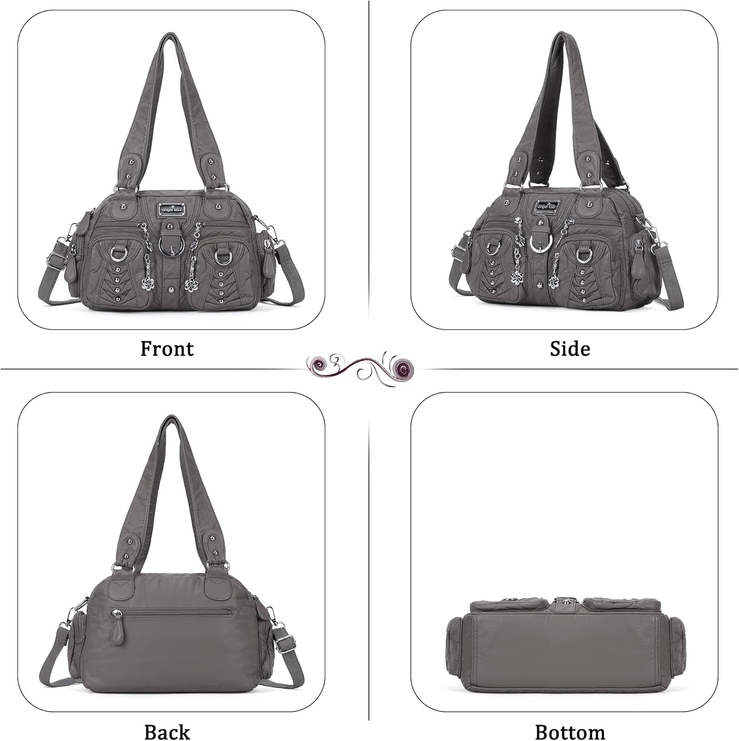 image:imageAngel Kiss Small Purse Handbag for Women Crossbody and Shoulder Bags Multipocket Soft Hobo Purses1grey