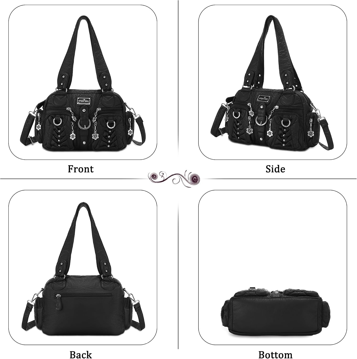 image:imageAngel Kiss Small Purse Handbag for Women Crossbody and Shoulder Bags Multipocket Soft Hobo Purses2black