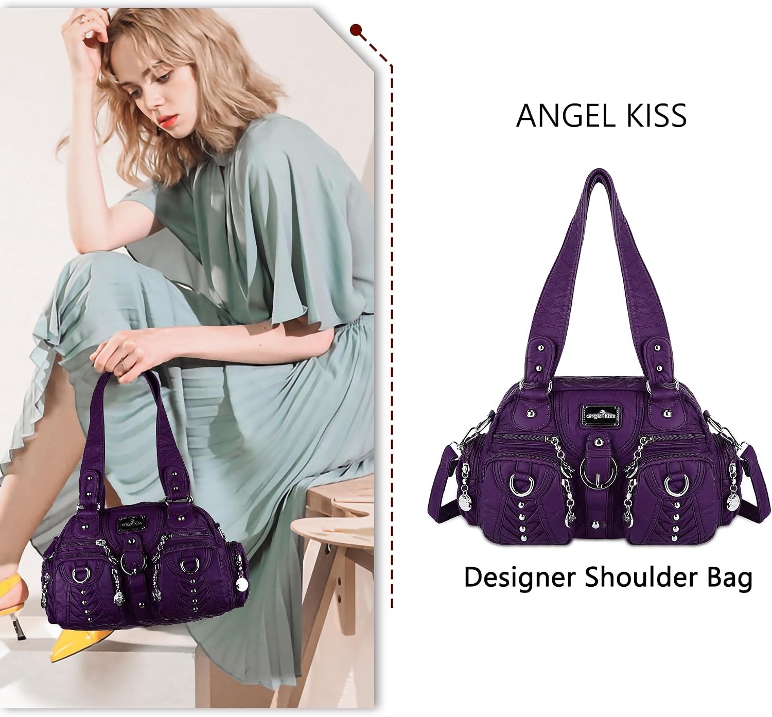 image:imageAngel Kiss Small Purse Handbag for Women Crossbody and Shoulder Bags Multipocket Soft Hobo Purses5purple