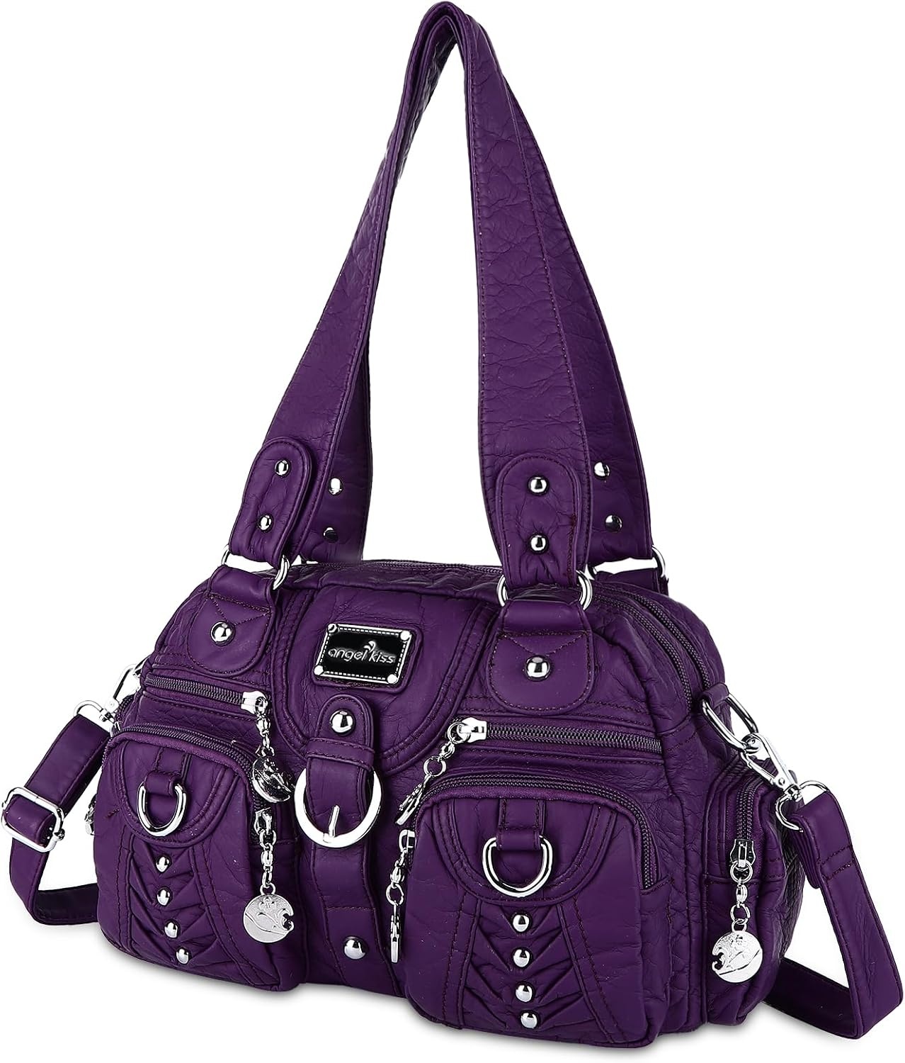 image:imageAngel Kiss Small Purse Handbag for Women Crossbody and Shoulder Bags Multipocket Soft Hobo Purses5purple