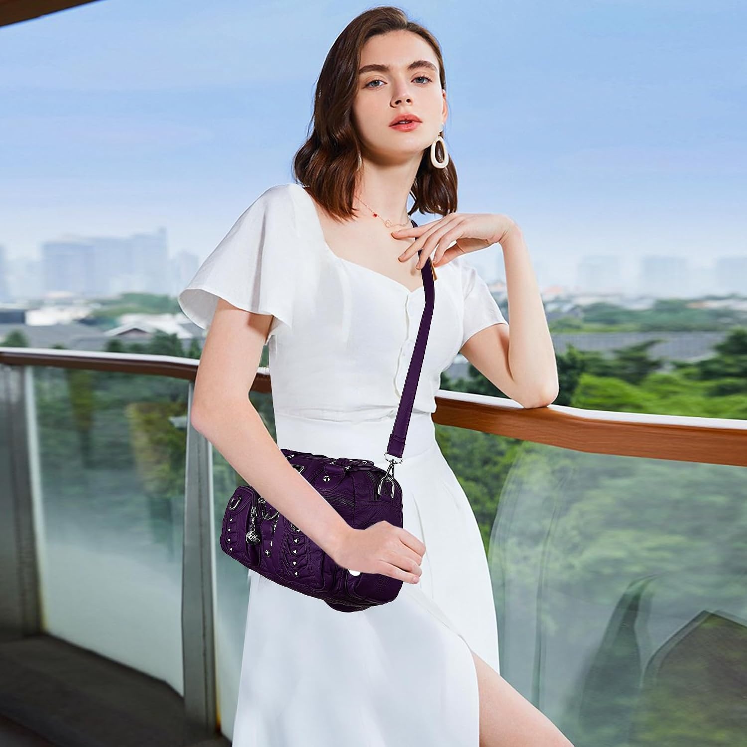 image:imageAngel Kiss Small Purse Handbag for Women Crossbody and Shoulder Bags Multipocket Soft Hobo Purses5purple