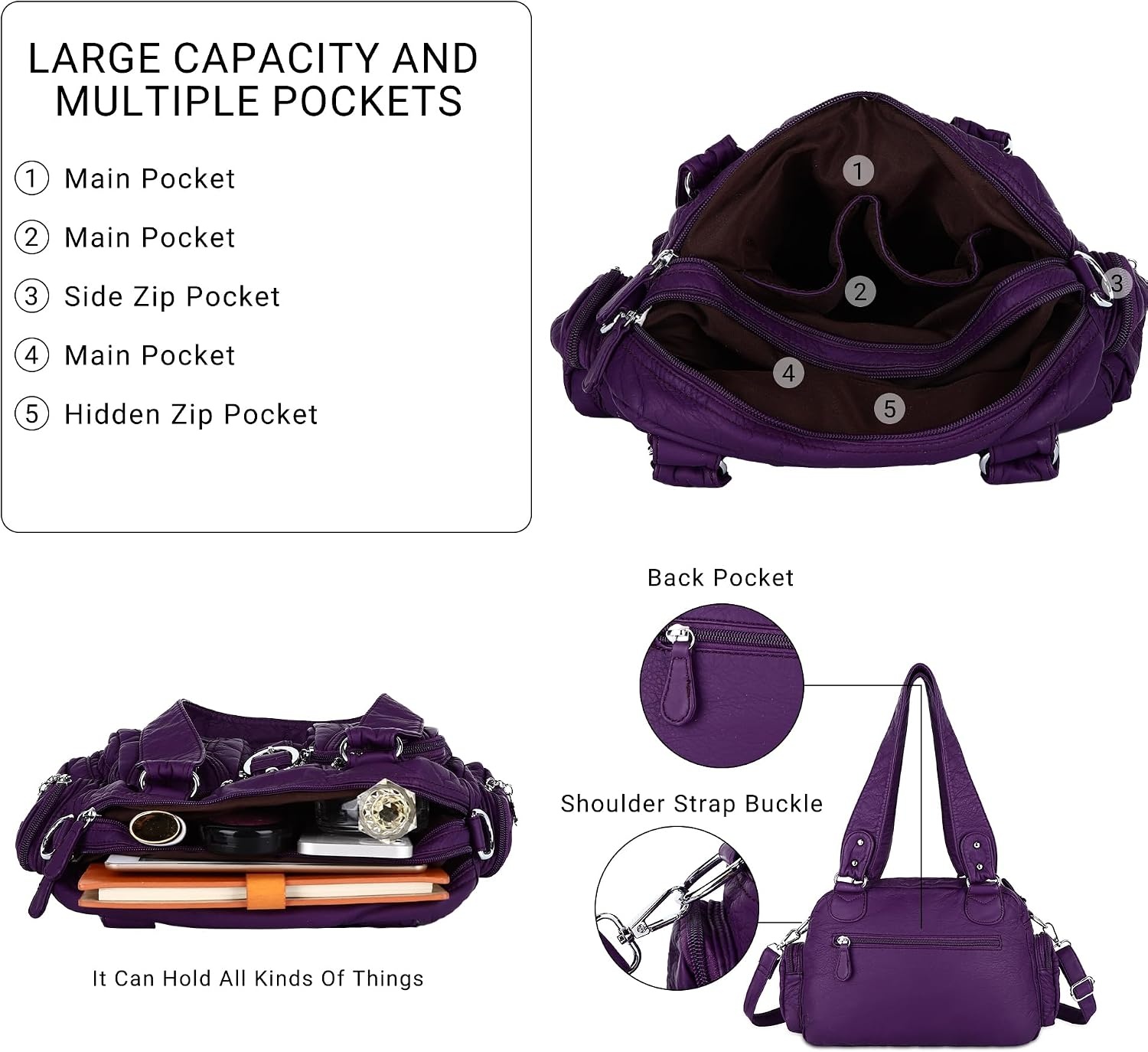 image:imageAngel Kiss Small Purse Handbag for Women Crossbody and Shoulder Bags Multipocket Soft Hobo Purses5purple