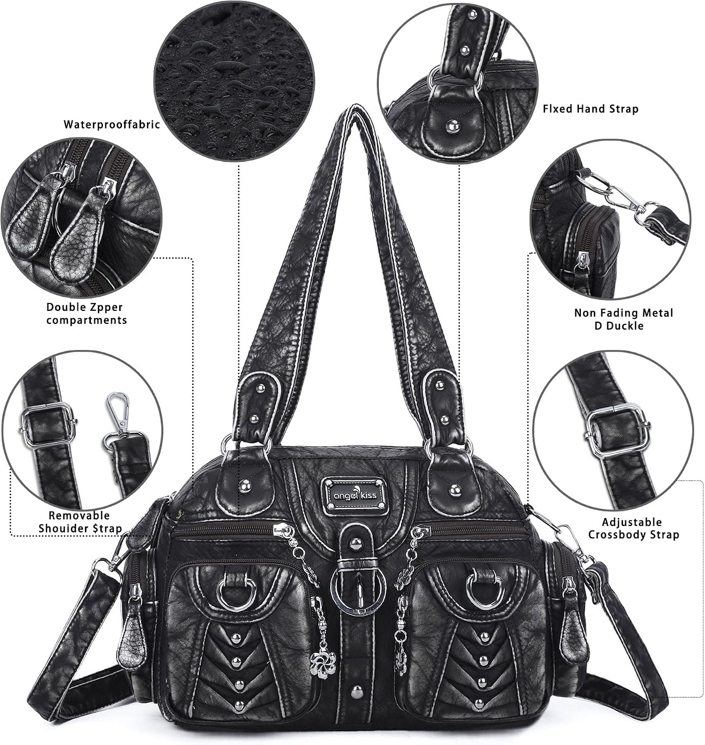 image:imageAngel Kiss Small Purse Handbag for Women Crossbody and Shoulder Bags Multipocket Soft Hobo Purses6silver
