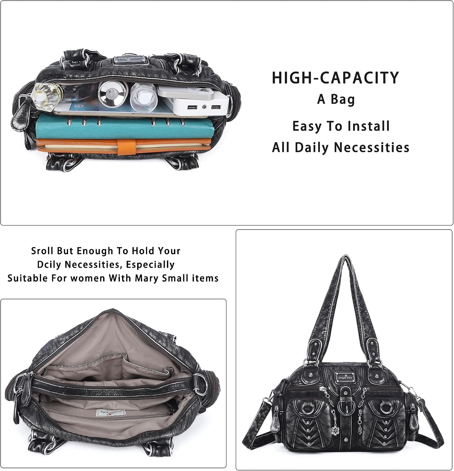 image:imageAngel Kiss Small Purse Handbag for Women Crossbody and Shoulder Bags Multipocket Soft Hobo Purses6silver