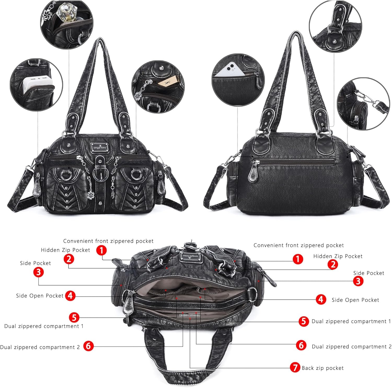 image:imageAngel Kiss Small Purse Handbag for Women Crossbody and Shoulder Bags Multipocket Soft Hobo Purses6silver