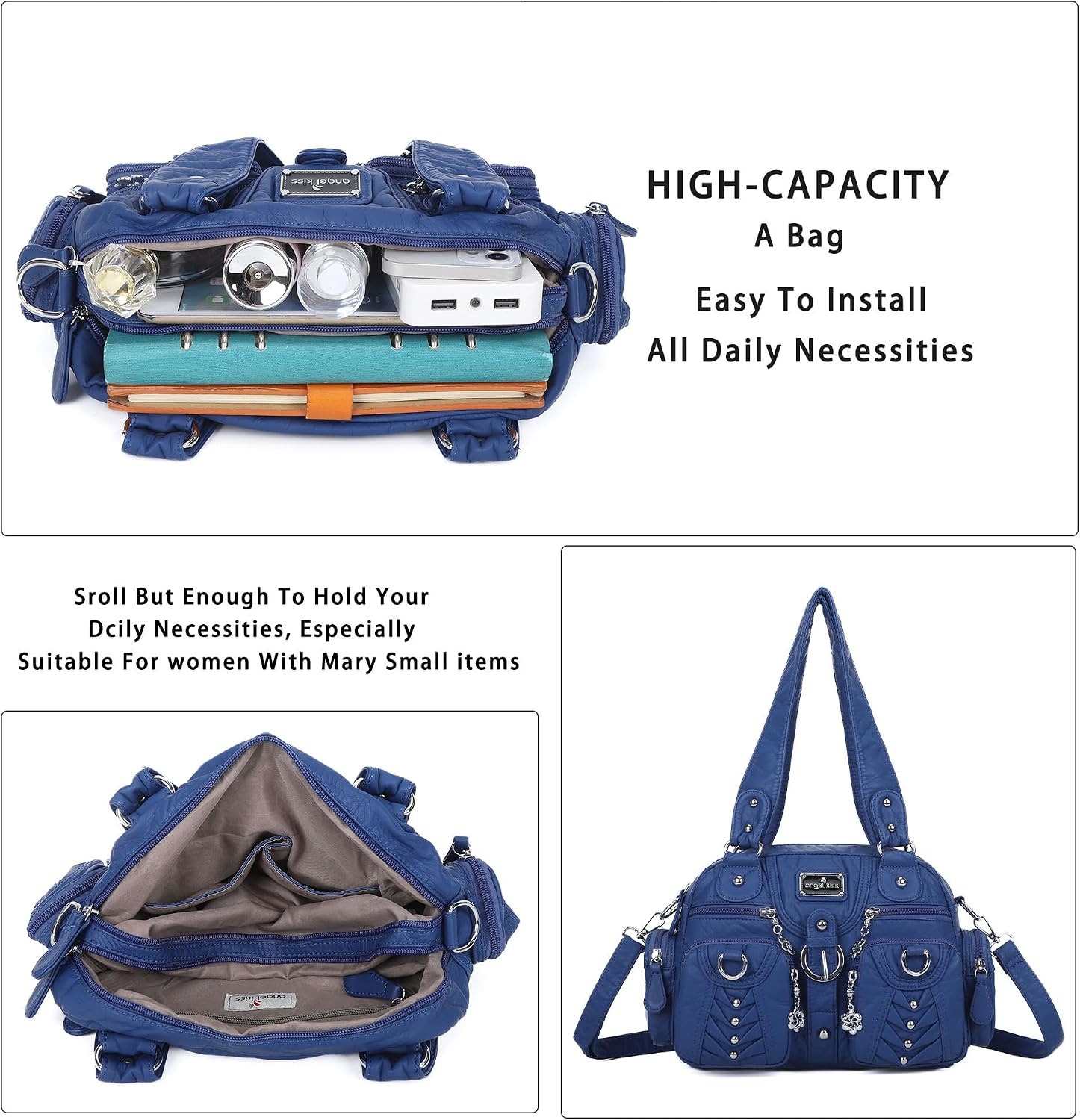 image:imageAngel Kiss Small Purse Handbag for Women Crossbody and Shoulder Bags Multipocket Soft Hobo Purses7blue