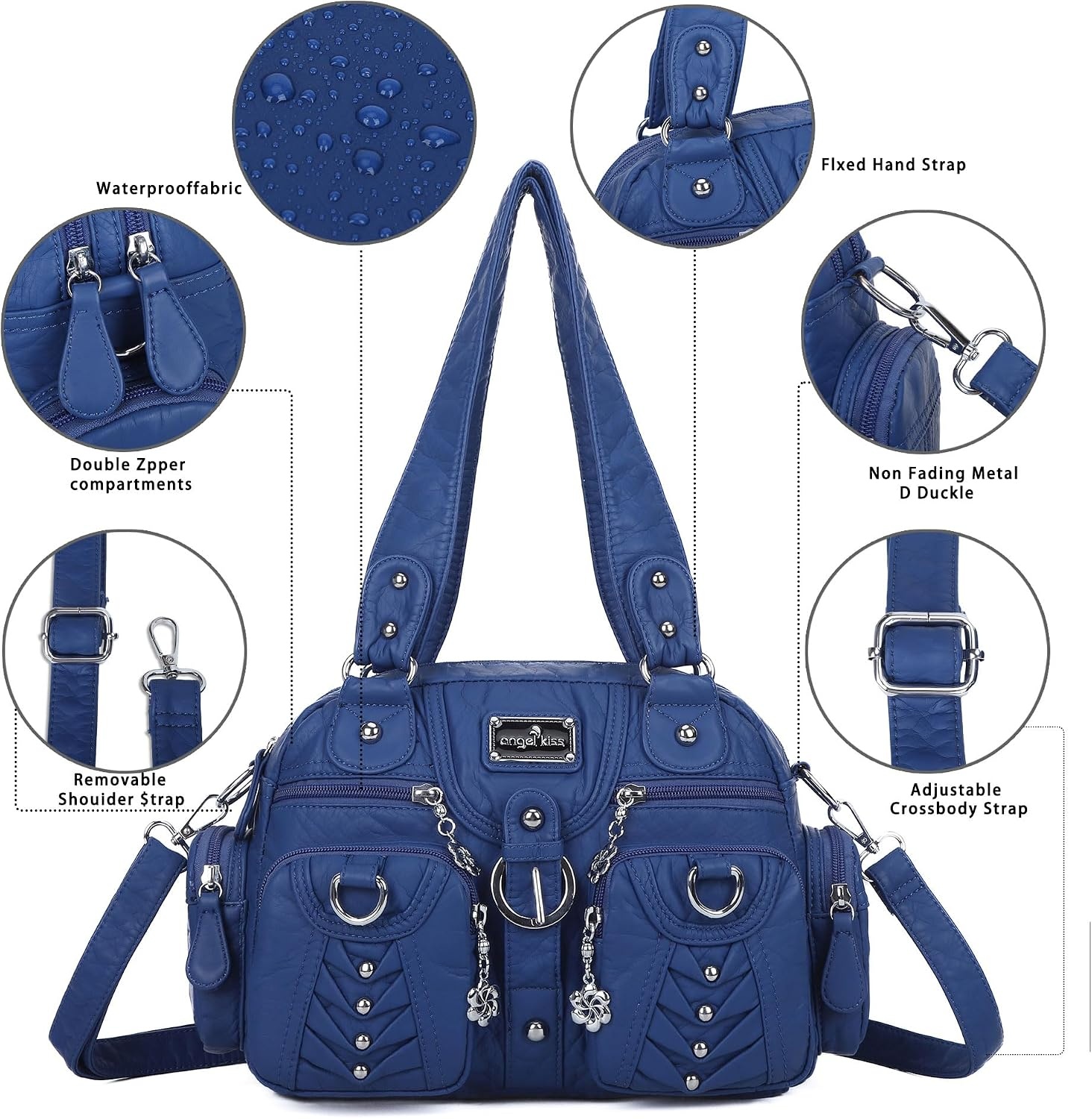 image:imageAngel Kiss Small Purse Handbag for Women Crossbody and Shoulder Bags Multipocket Soft Hobo Purses7blue