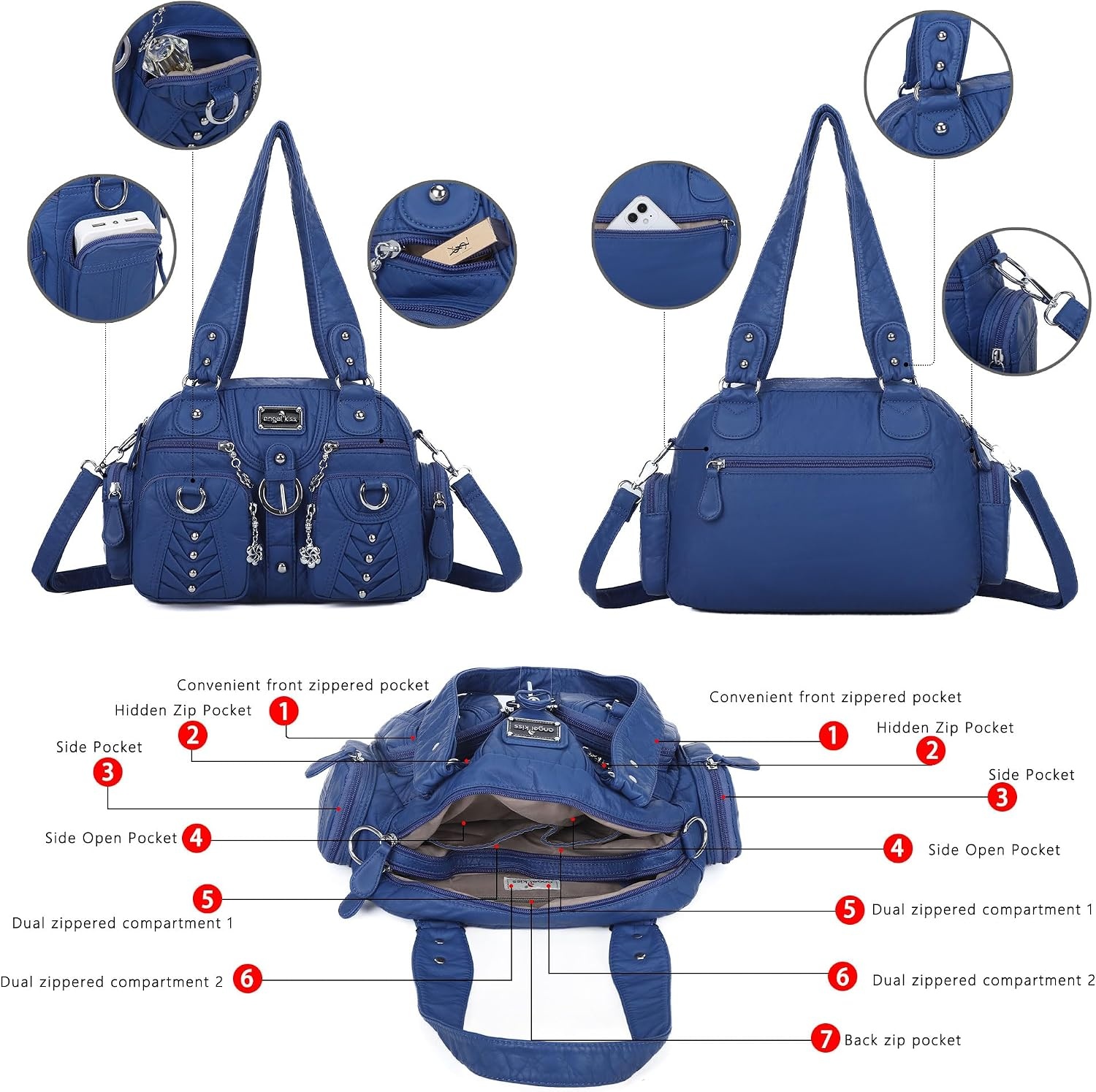 image:imageAngel Kiss Small Purse Handbag for Women Crossbody and Shoulder Bags Multipocket Soft Hobo Purses7blue