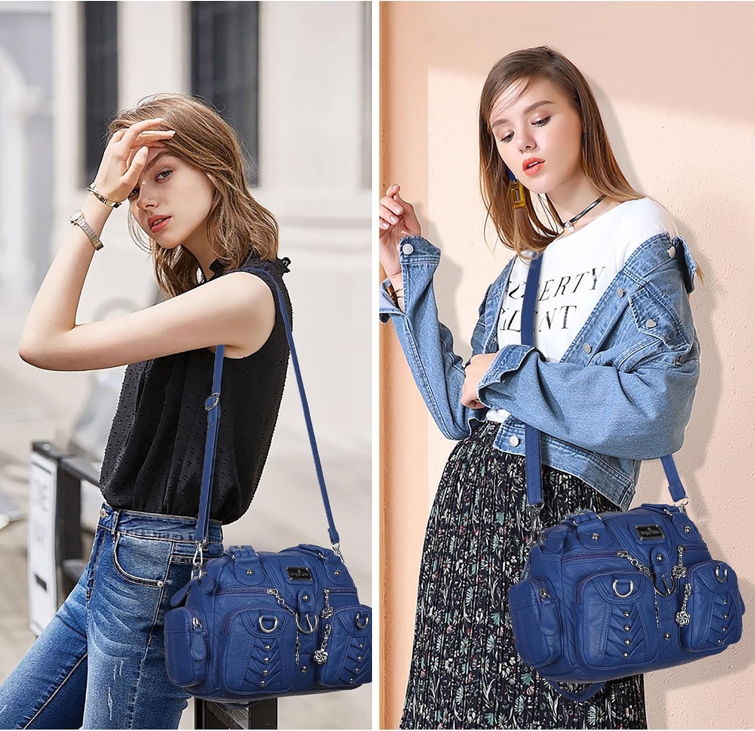 image:imageAngel Kiss Small Purse Handbag for Women Crossbody and Shoulder Bags Multipocket Soft Hobo Purses7blue