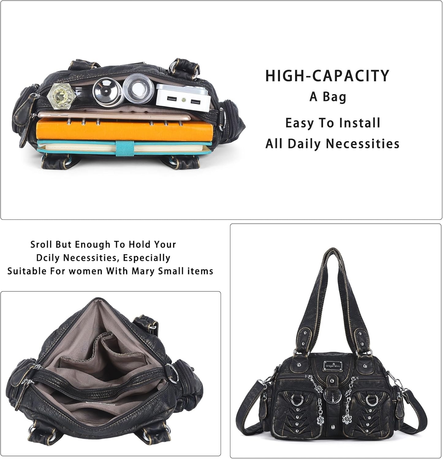 image:imageAngel Kiss Small Purse Handbag for Women Crossbody and Shoulder Bags Multipocket Soft Hobo PursesBronze