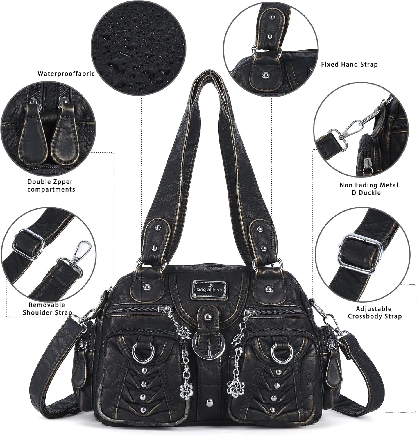image:imageAngel Kiss Small Purse Handbag for Women Crossbody and Shoulder Bags Multipocket Soft Hobo PursesBronze